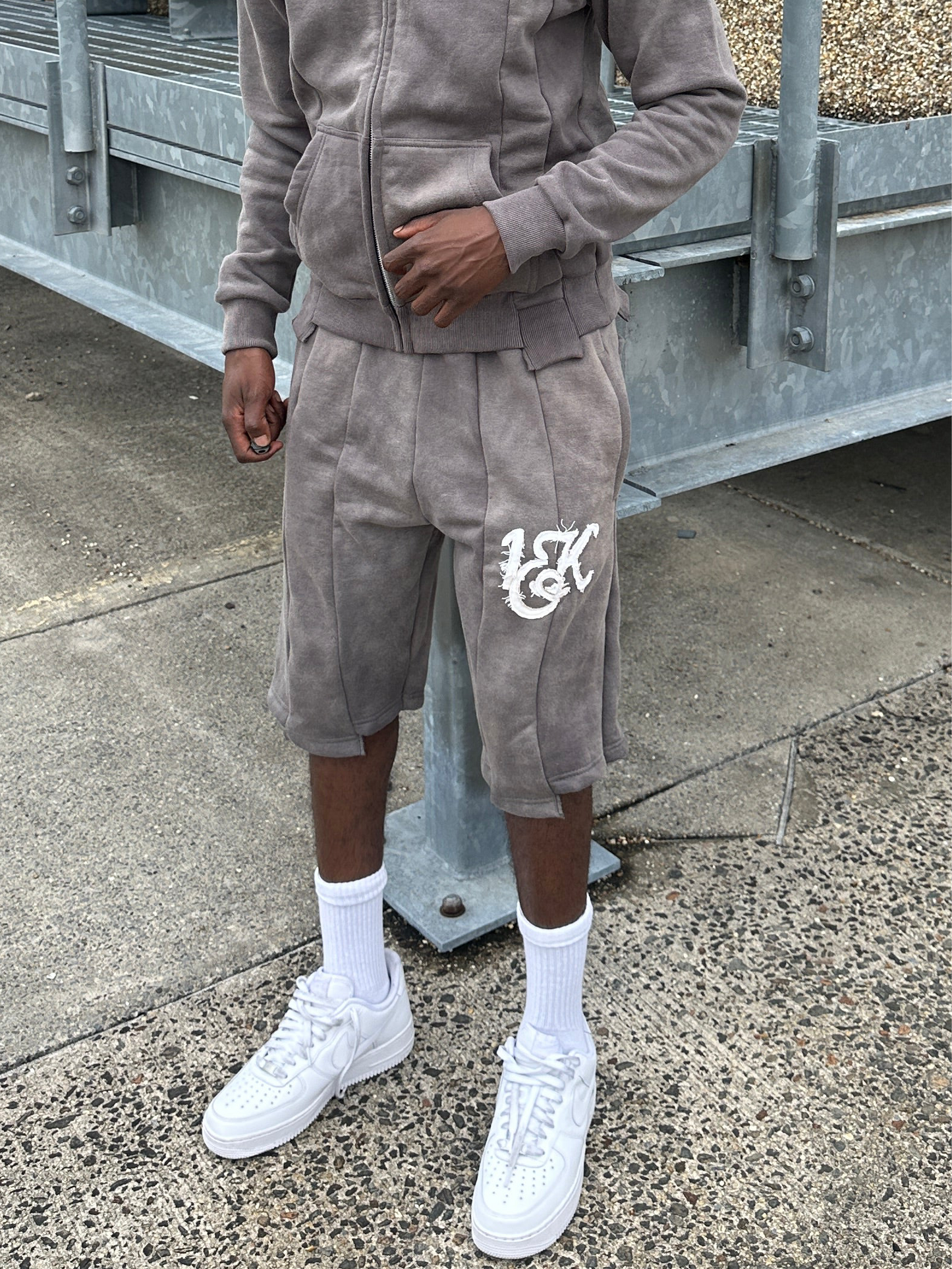 1OK Uniform Shorts — Grey Acid Wash