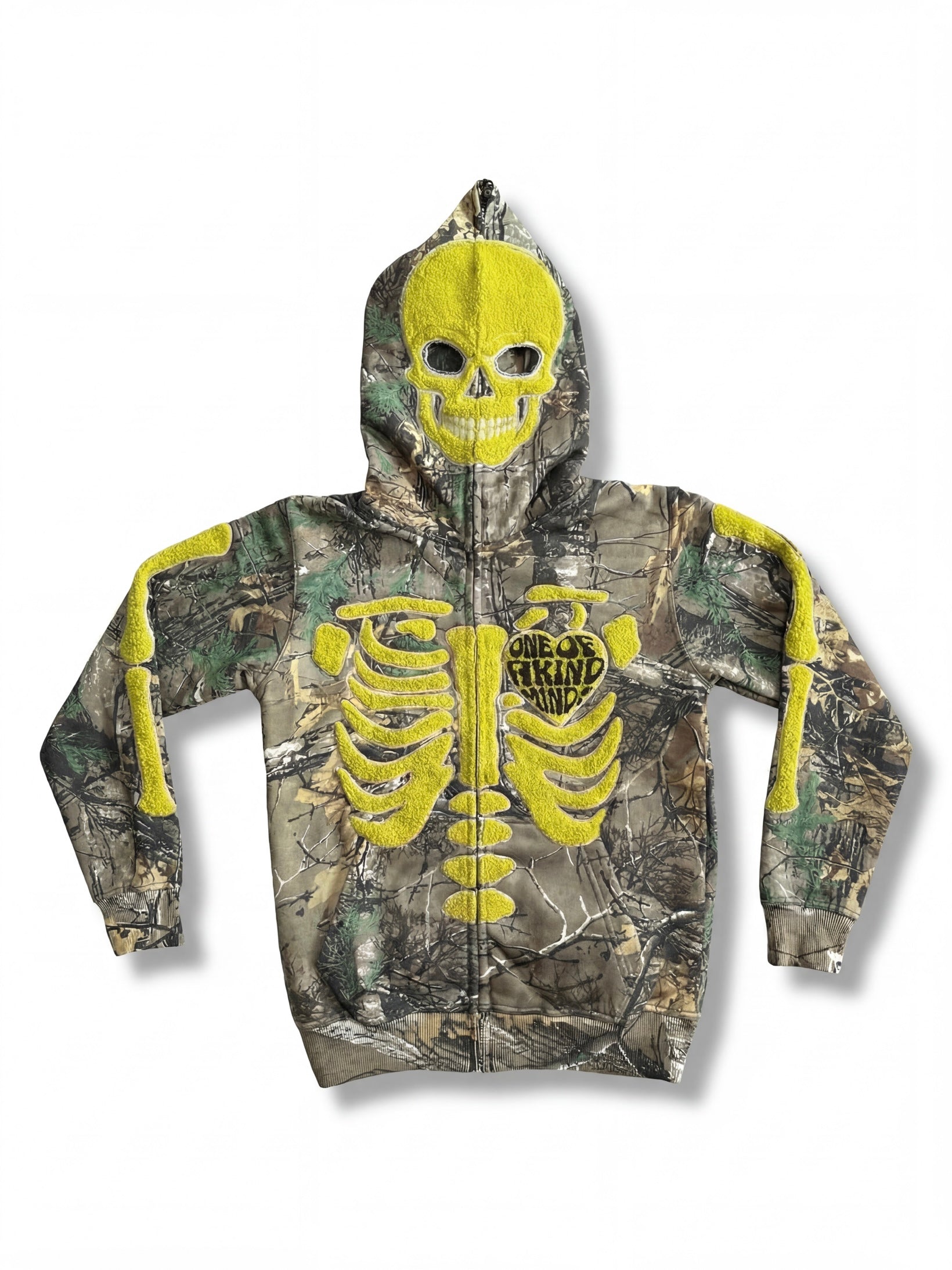 1OK” Skeleton Full-Zip Hoodie (Camo/Yellow) – One Of A Kind Minds