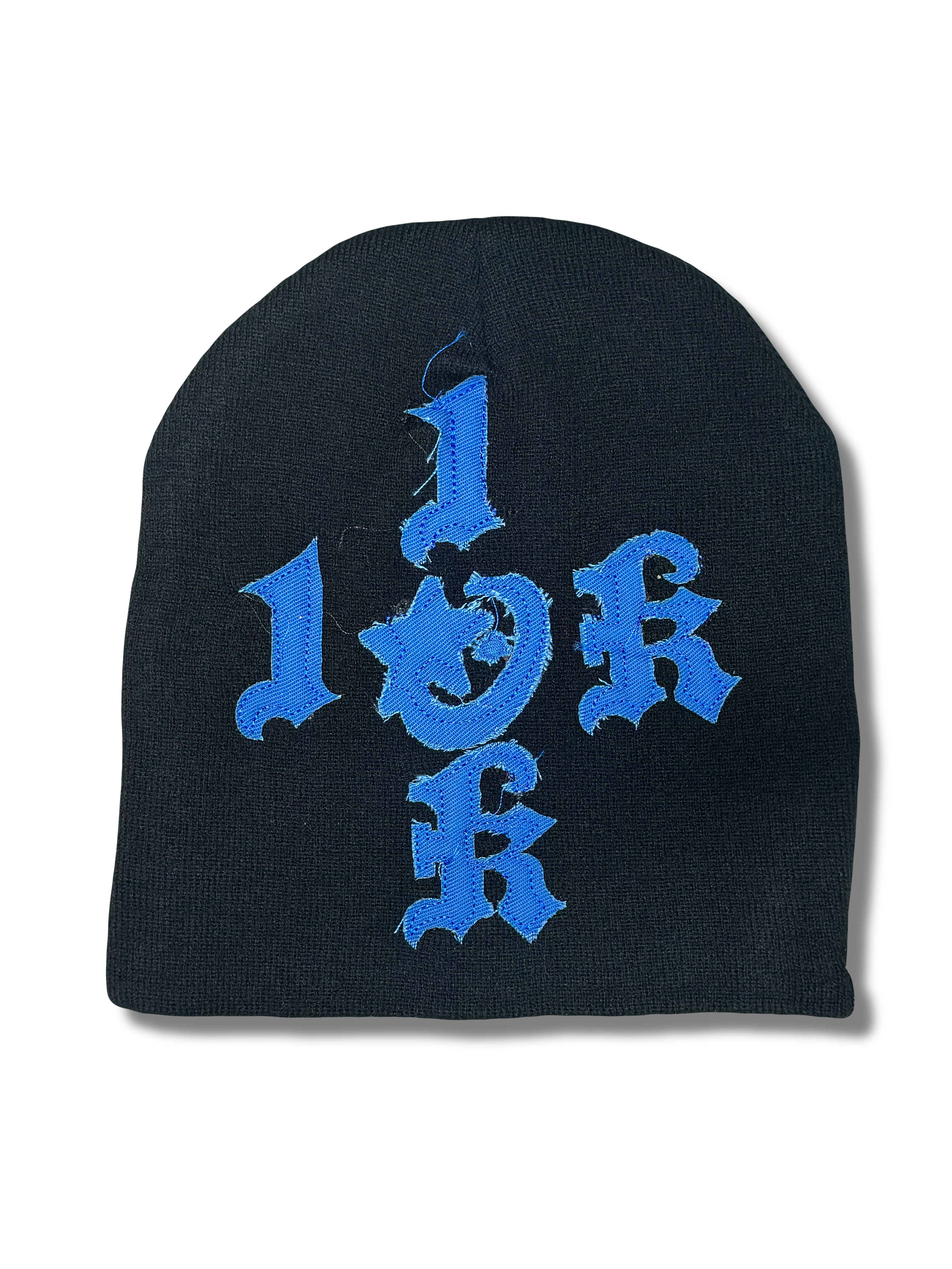 "1OK" Distressed Beanie (Black/Blue)