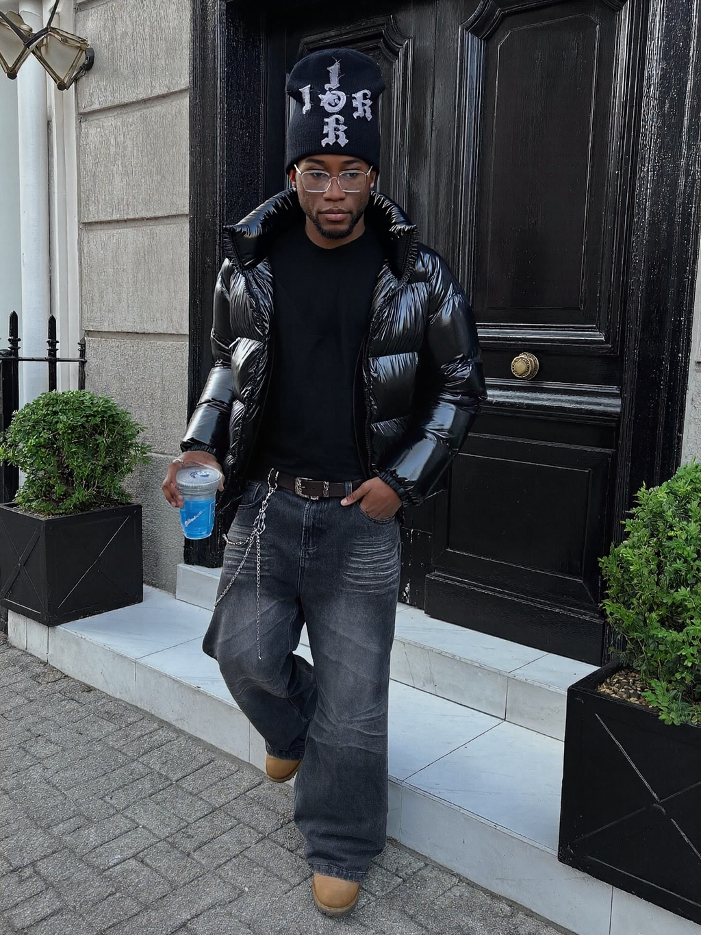 "1OK" Distressed Beanie (Black/Grey)