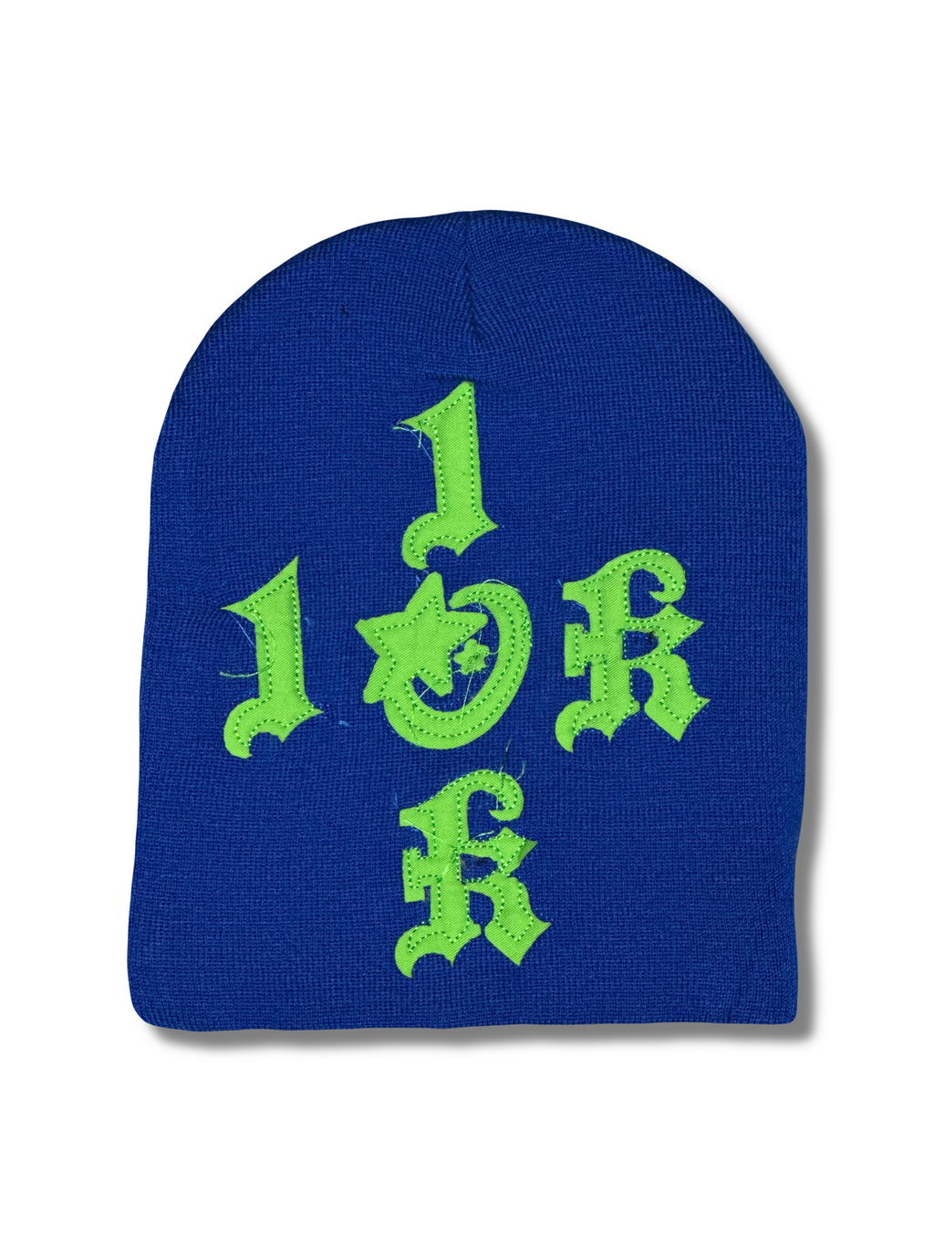 "1OK" Distressed Beanie (Blue/Green)