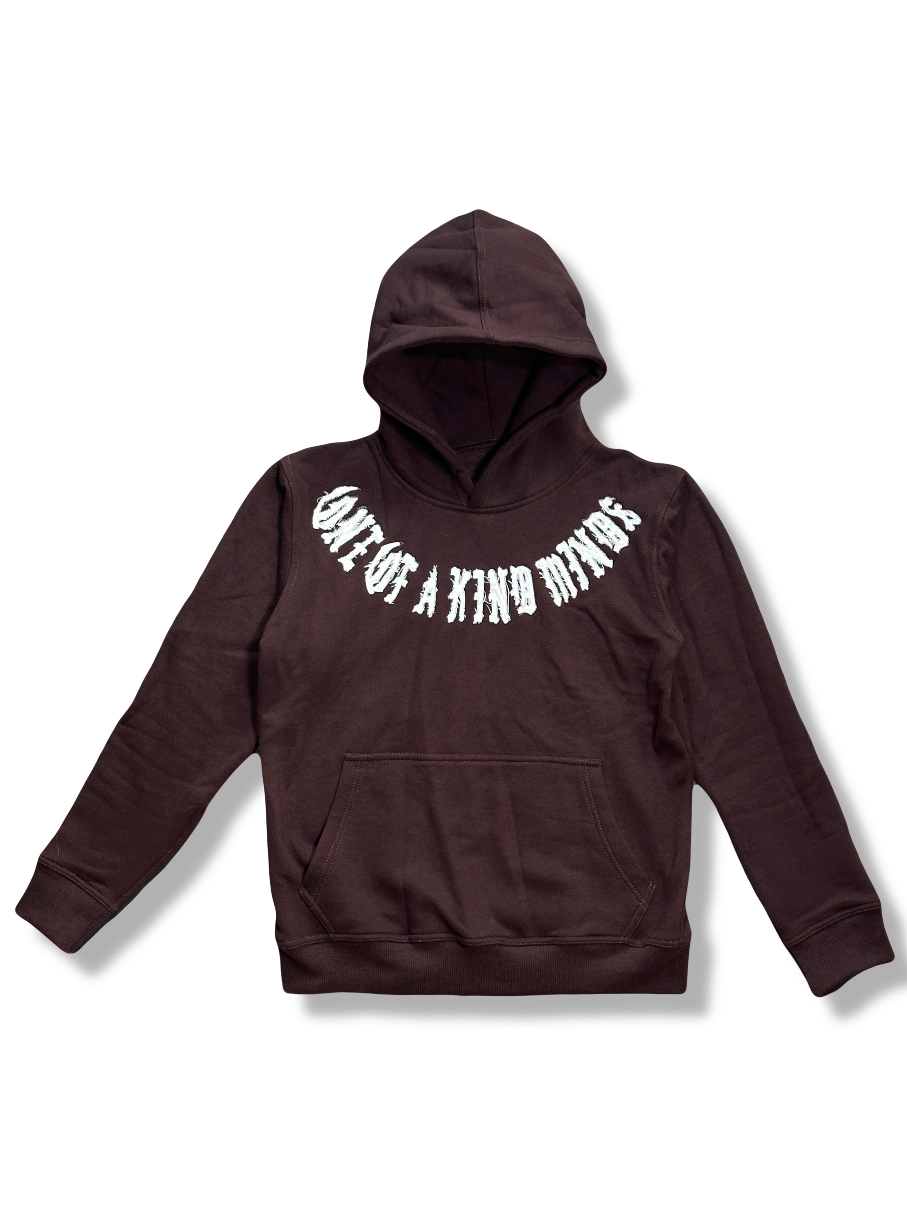 “1OK” Distressed Hoodie (Brown/White)