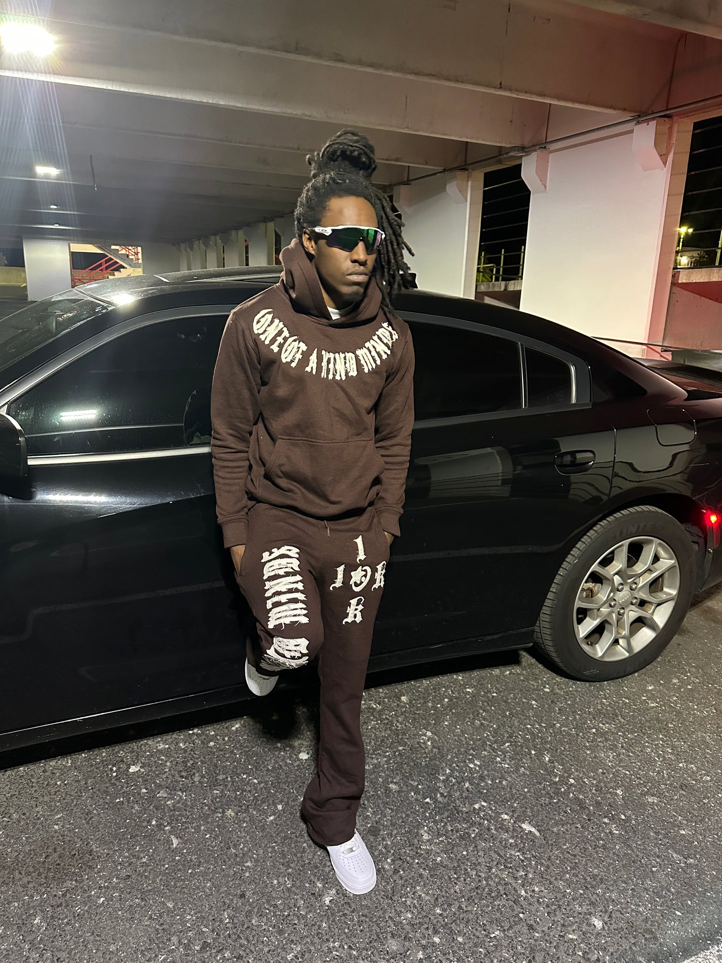 "1OK" Flare Joggers (Brown/ White)