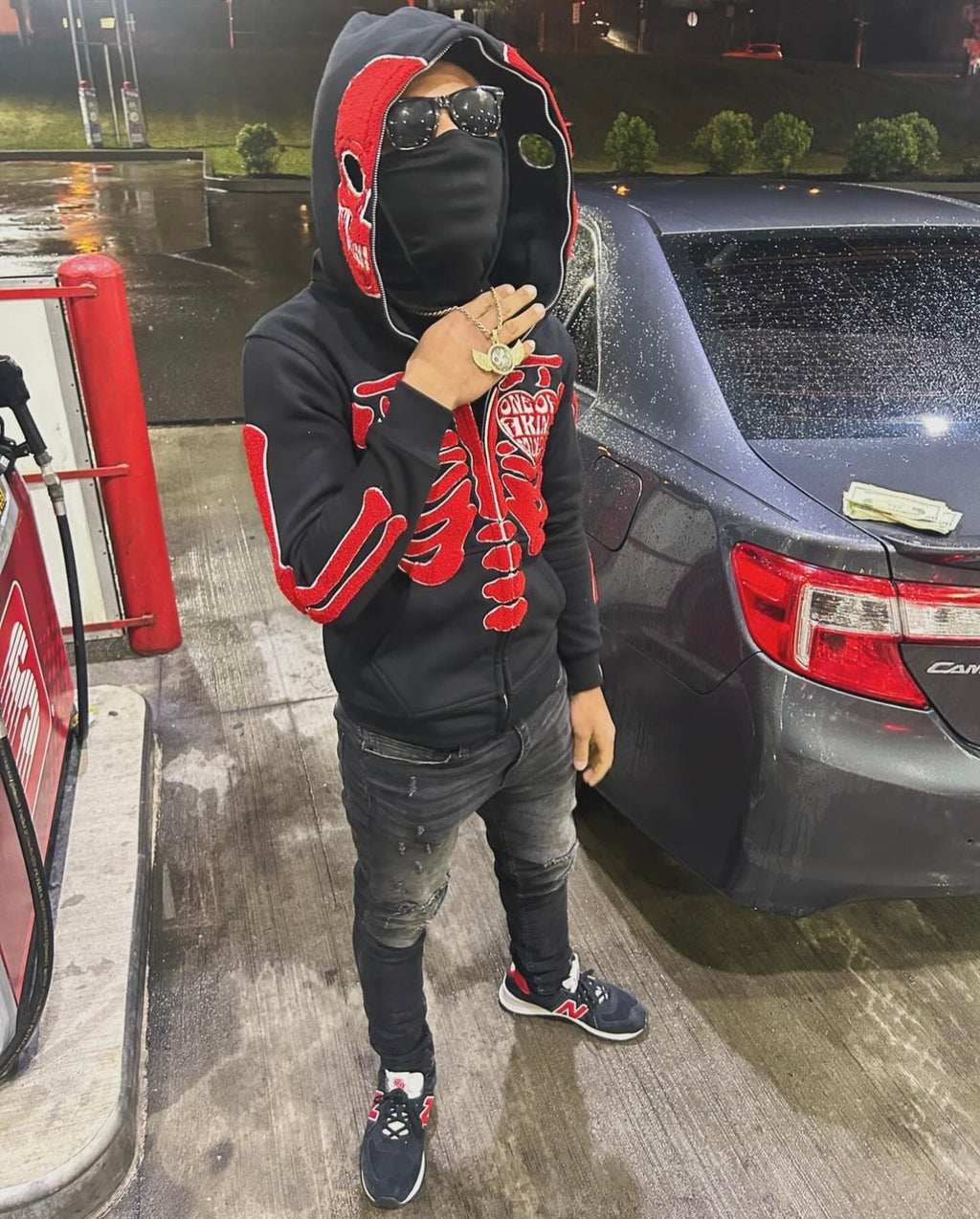 “1OK” Skeleton Full-Zip Hoodie (Black/Red)