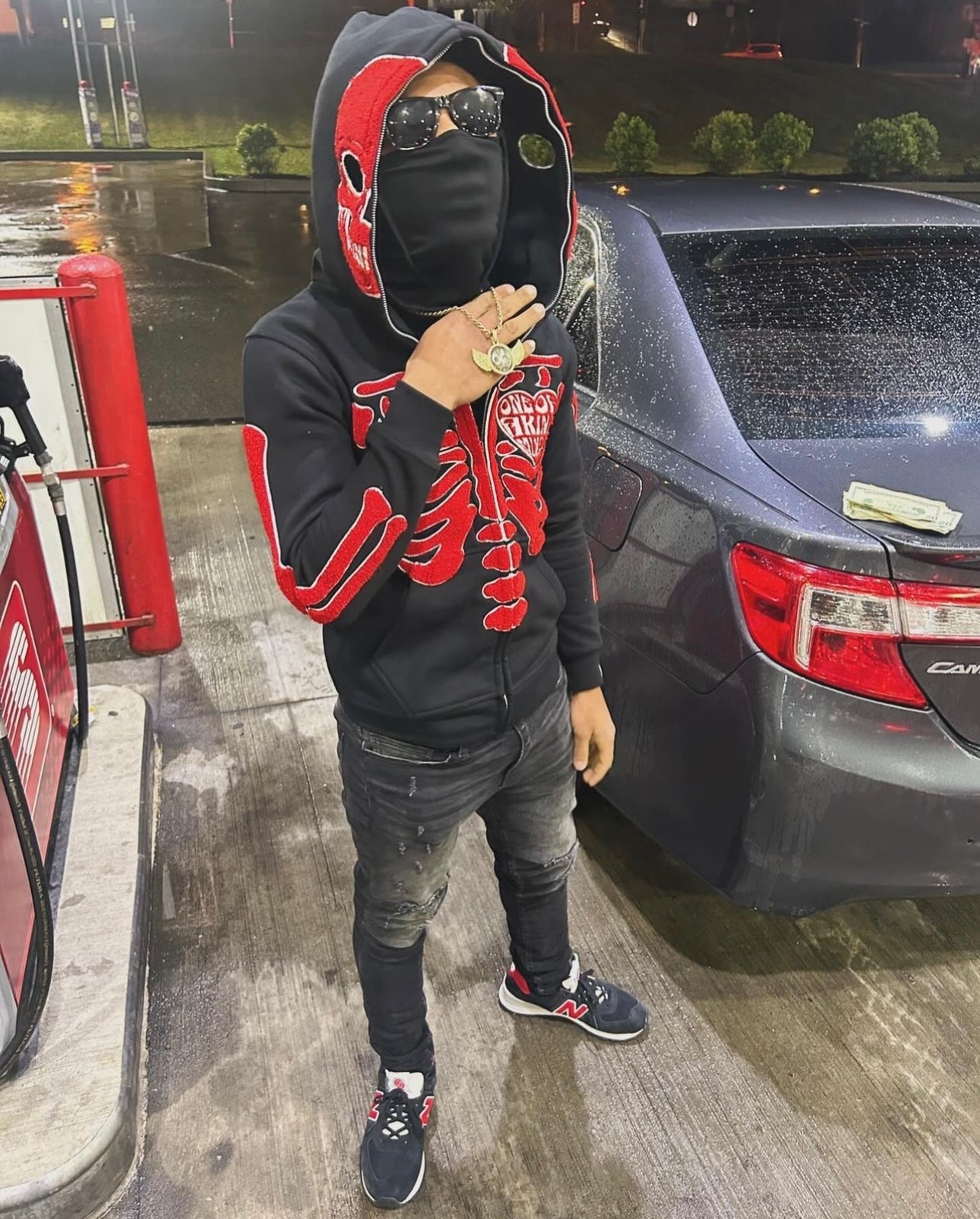 “1OK” Skeleton Full-Zip Hoodie (Black/Red)