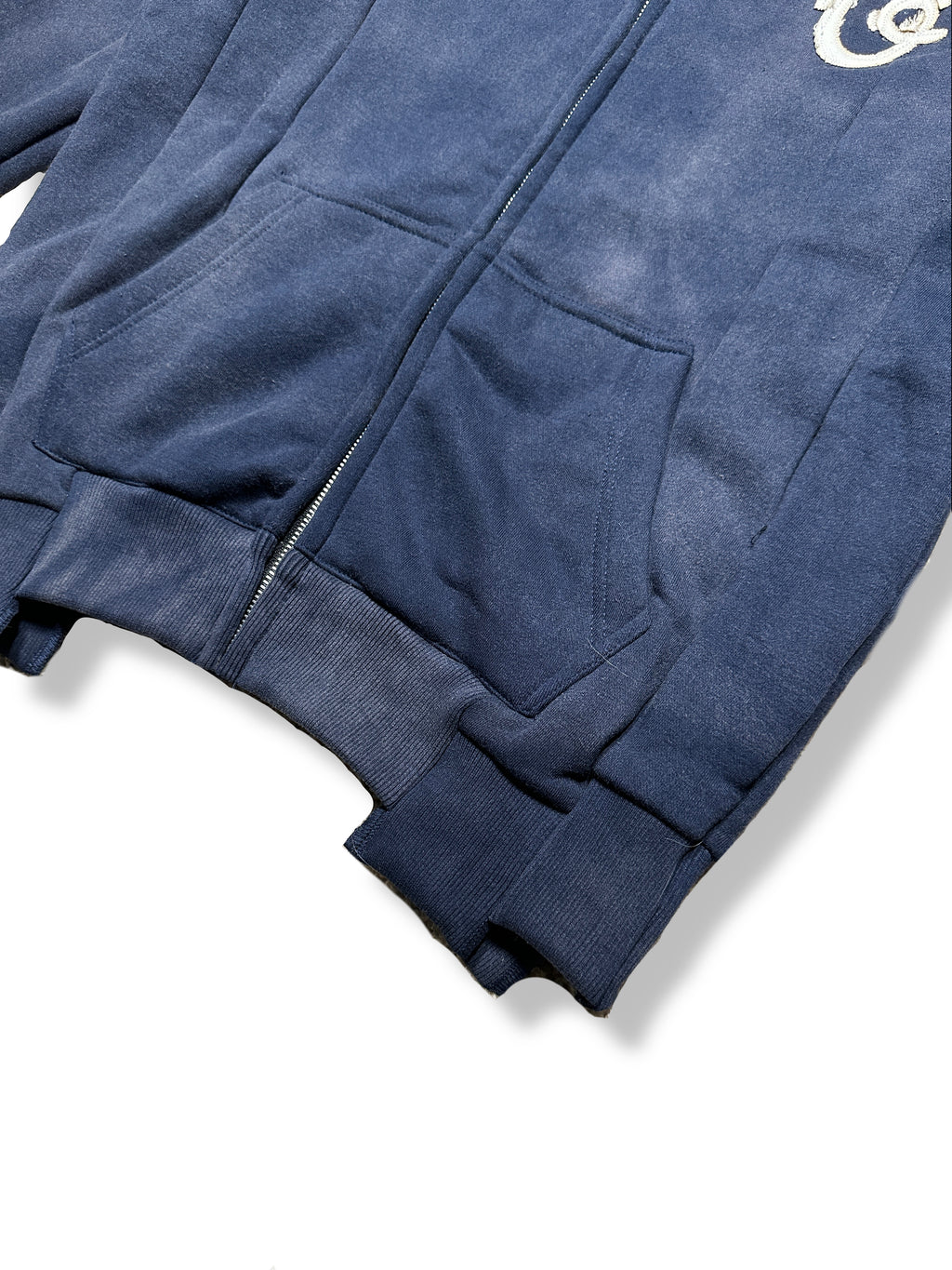 “1OK” Acid Wash Navy Blue Uniform Panel Hoodie