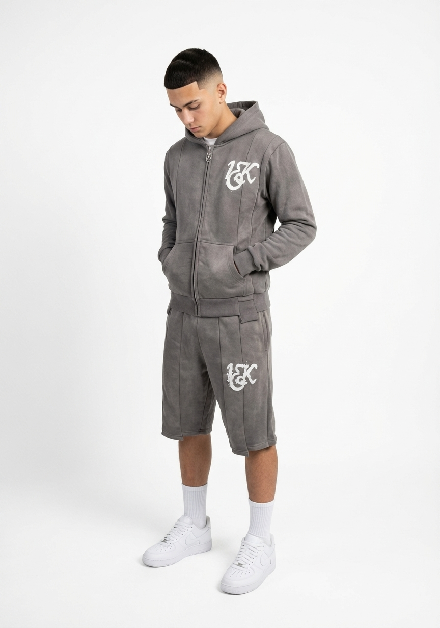 “1OK” Acid Wash Grey Uniform Set