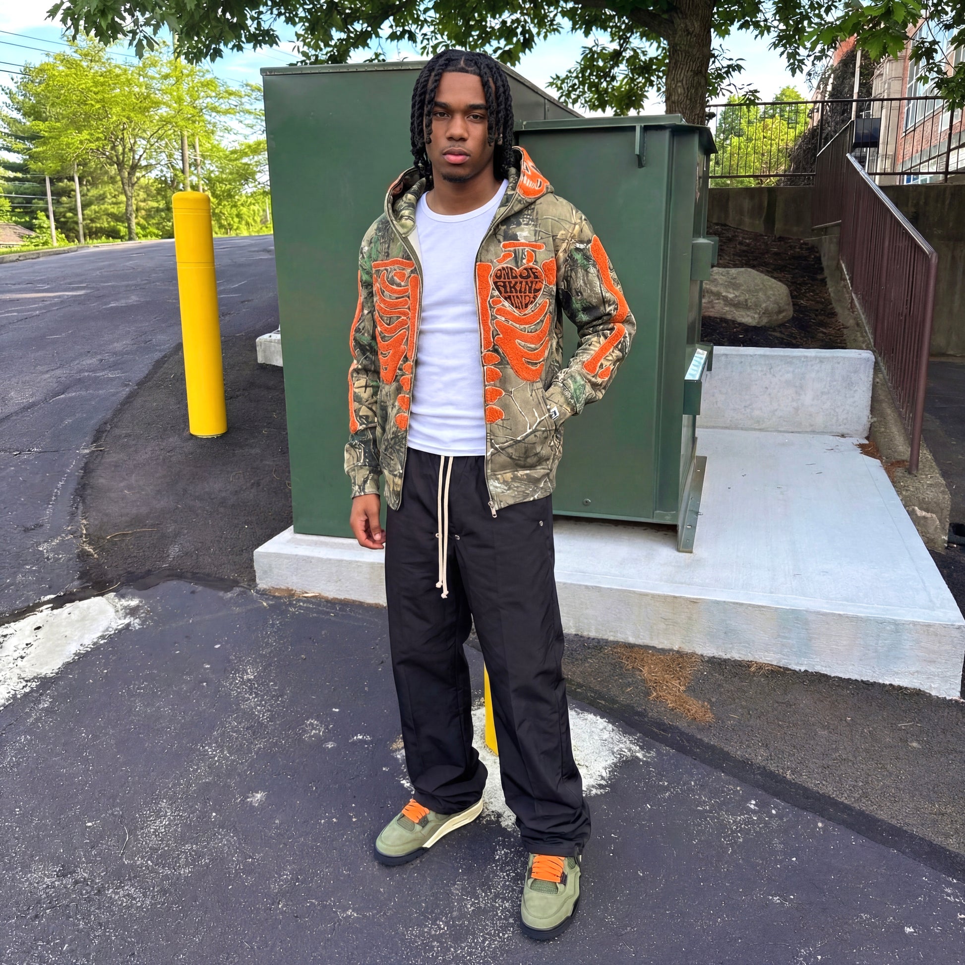 “1OK” Skeleton Full-Zip Hoodie (Camo/Orange)