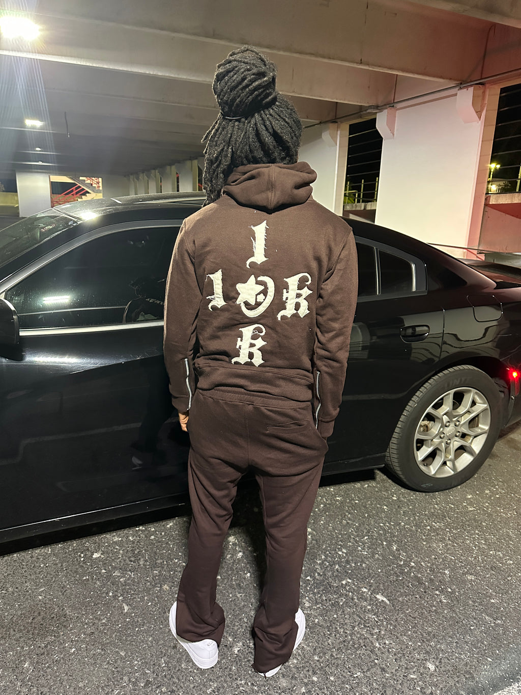 “1OK” Distressed Hoodie (Brown/White)