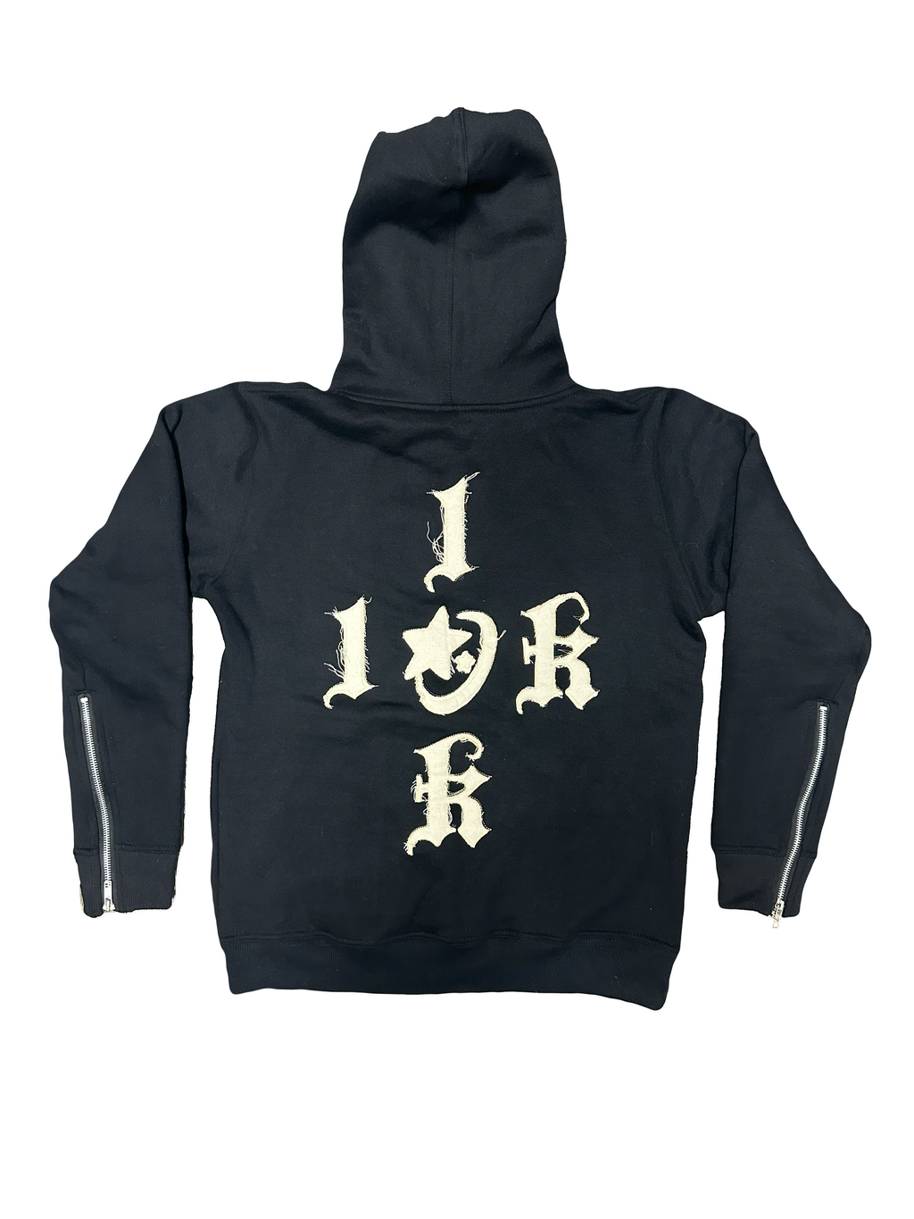 “1OK” Distressed Hoodie (Black/Cream)