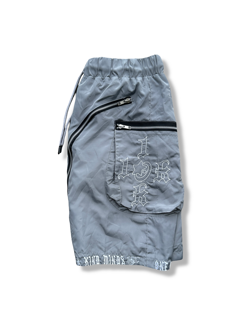 “1OK” Nylon Zipper Shorts (Silver/White)