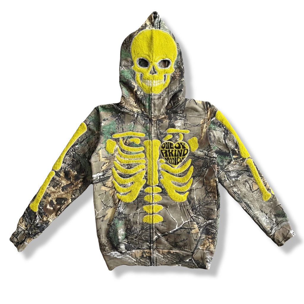 “1OK” Skeleton Full-Zip Hoodie (Camo/Yellow)