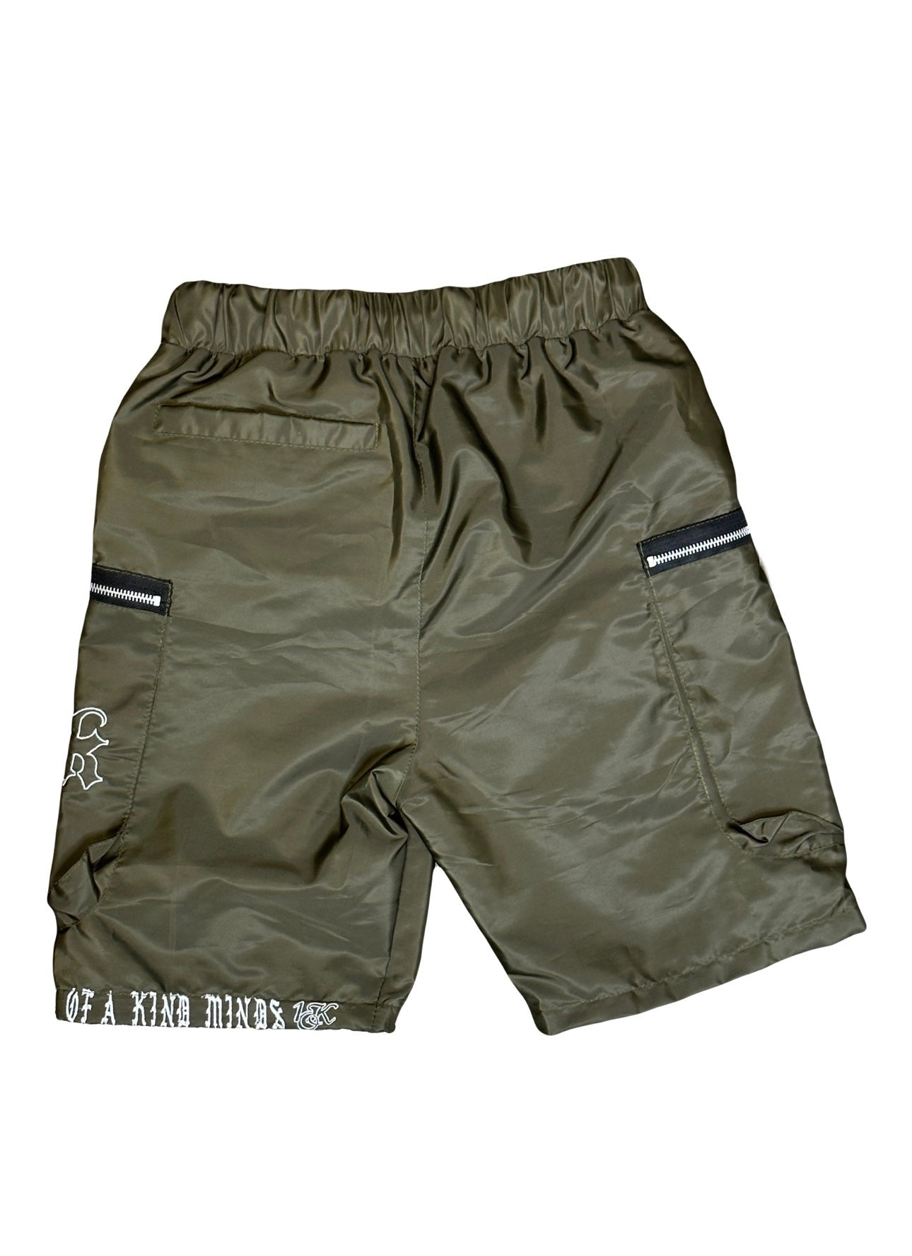 “1OK” Nylon Zipper Shorts (Olive Green/White)