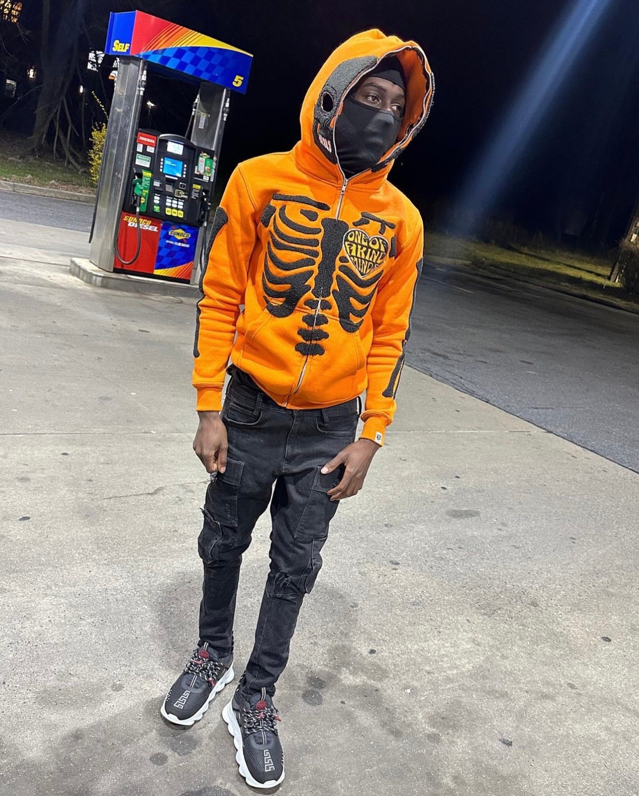 “1OK” Skeleton Full-Zip Hoodie (Orange/Black)
