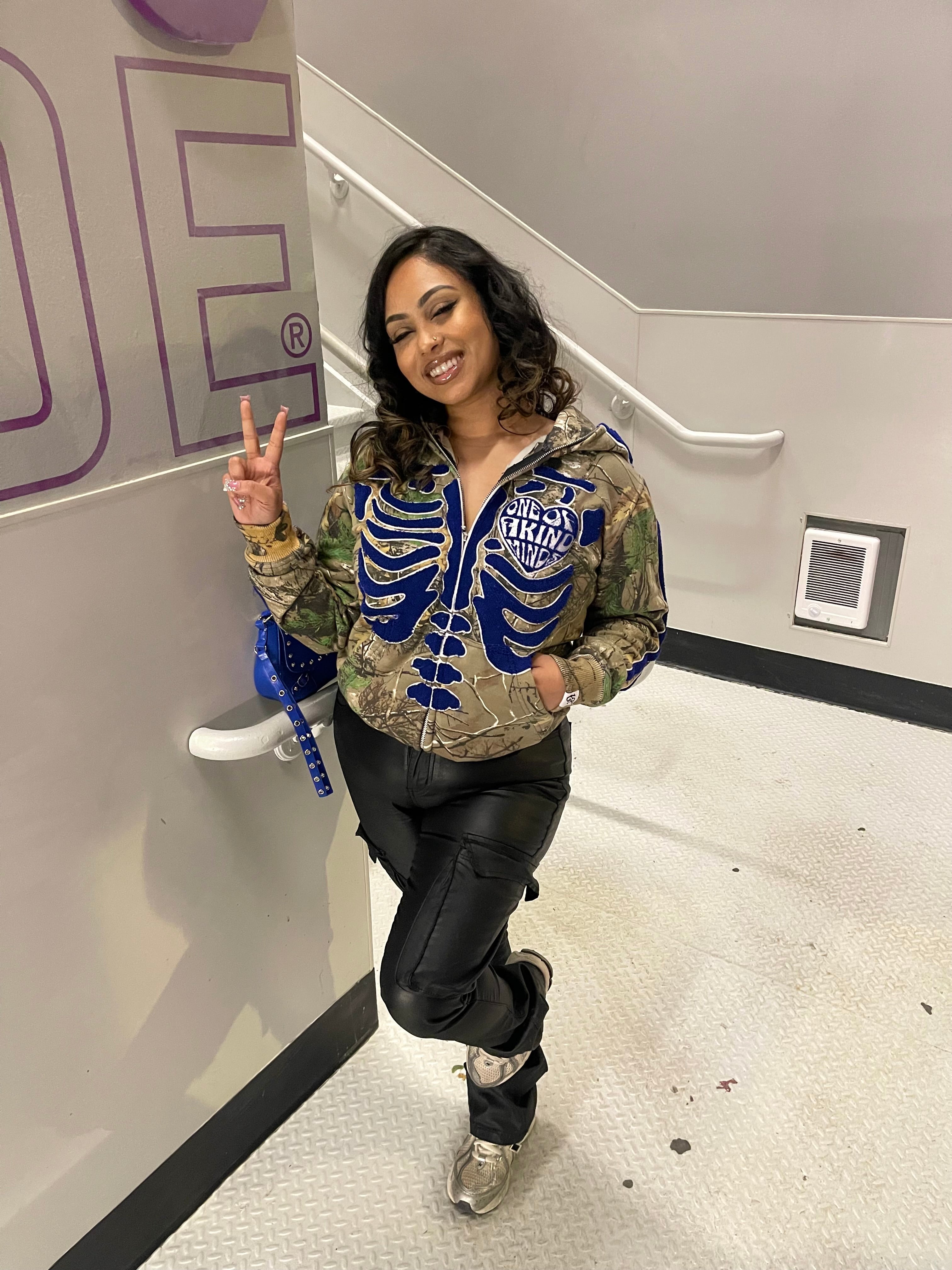 “1OK” Skeleton Full-Zip Hoodie (Camo/Blue)