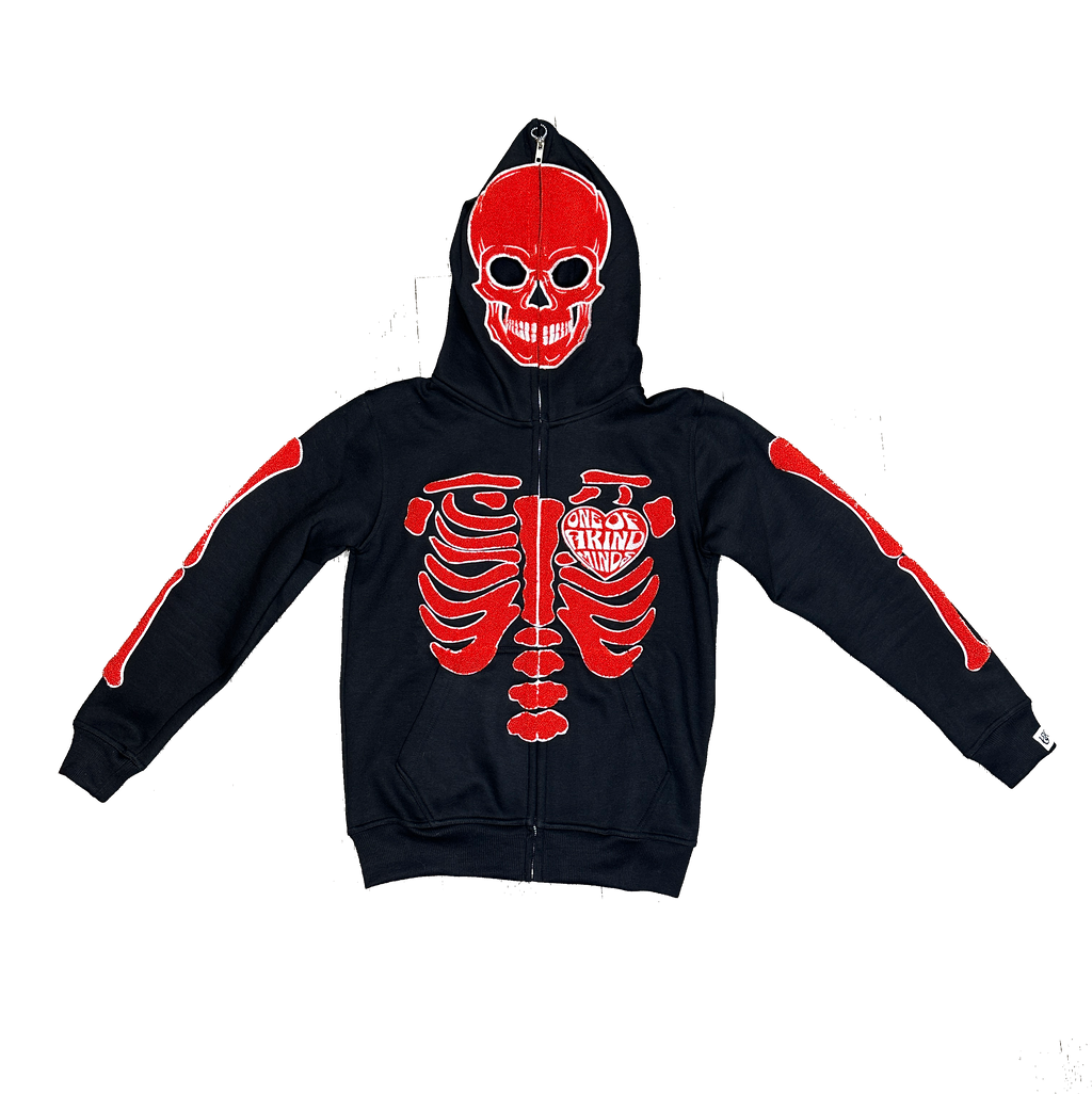 “1OK” Skeleton Full-Zip Hoodie (Black/Red)