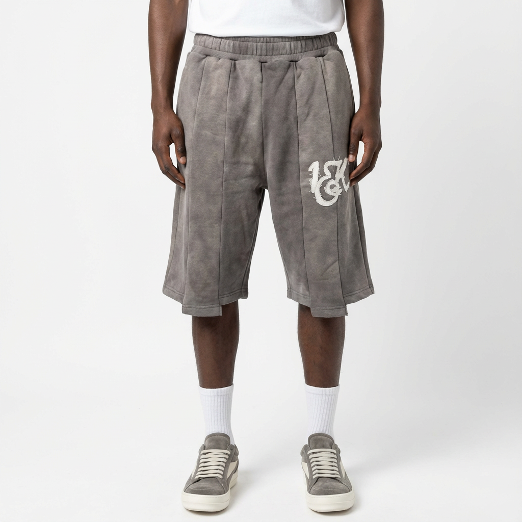1OK Uniform Shorts — Grey Acid Wash