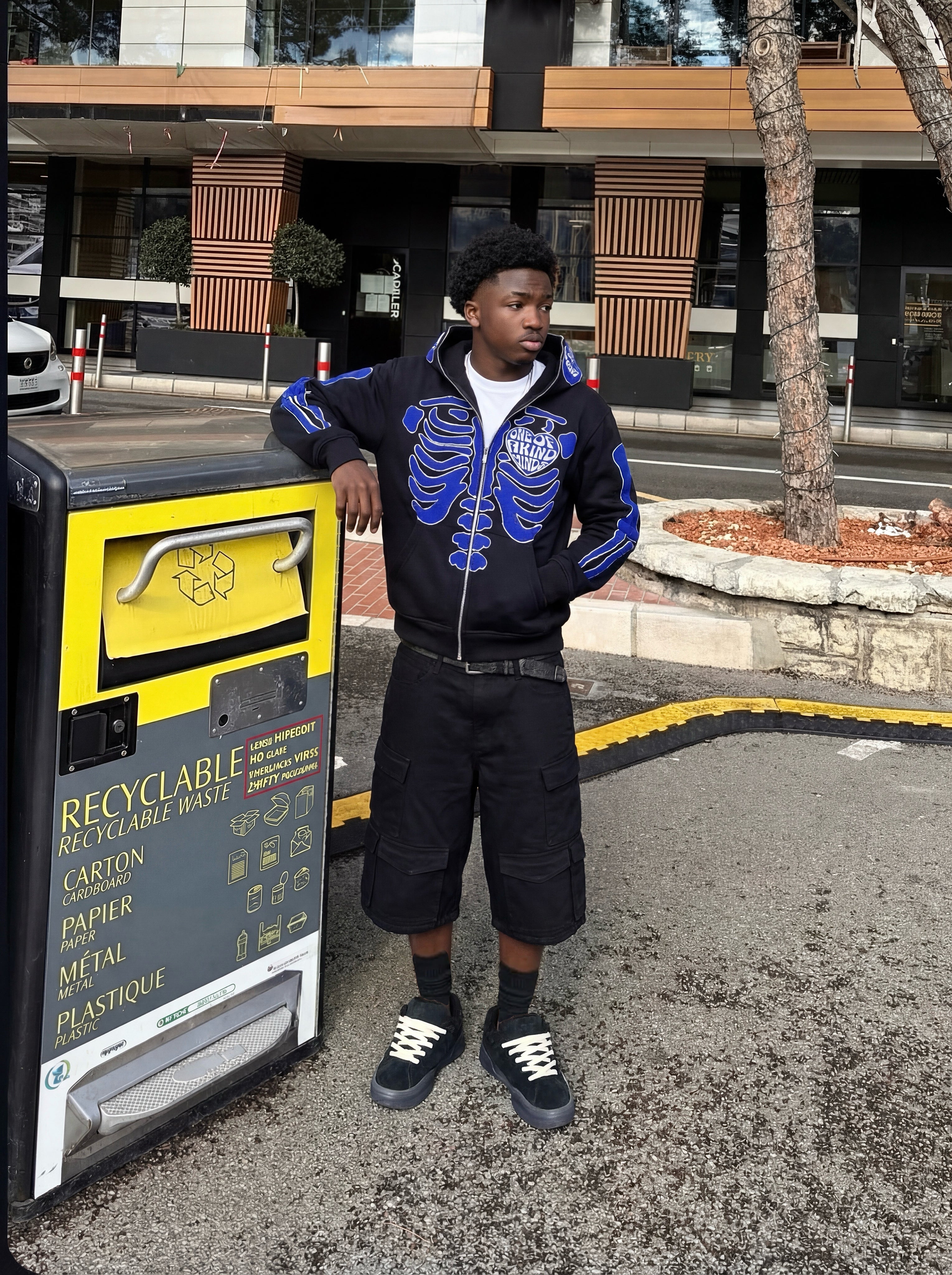 “1OK” Skeleton Full-Zip Hoodie (Black/Blue)