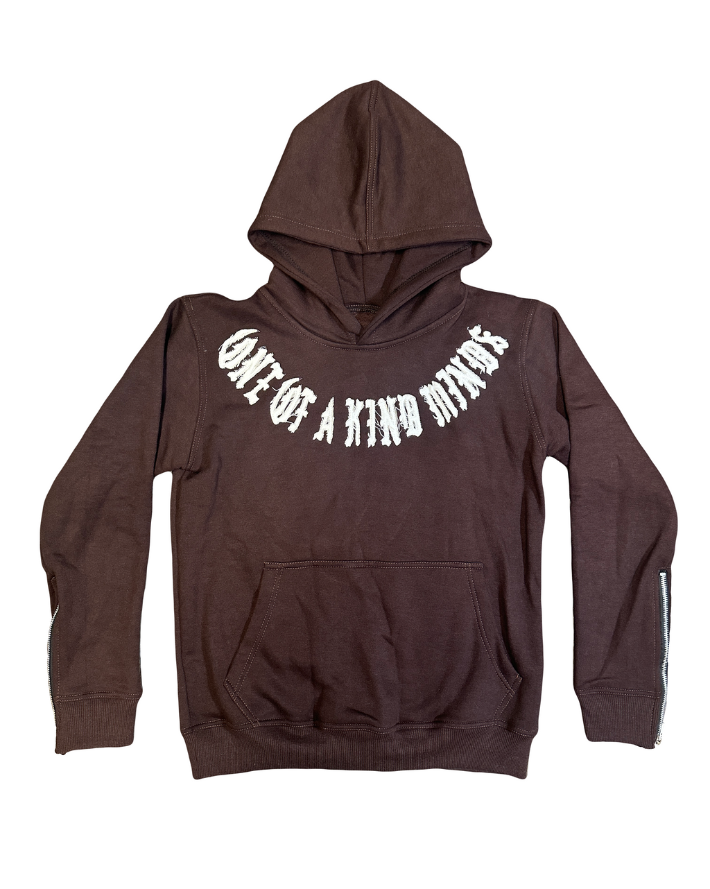 “1OK” Distressed Hoodie (Brown/White)