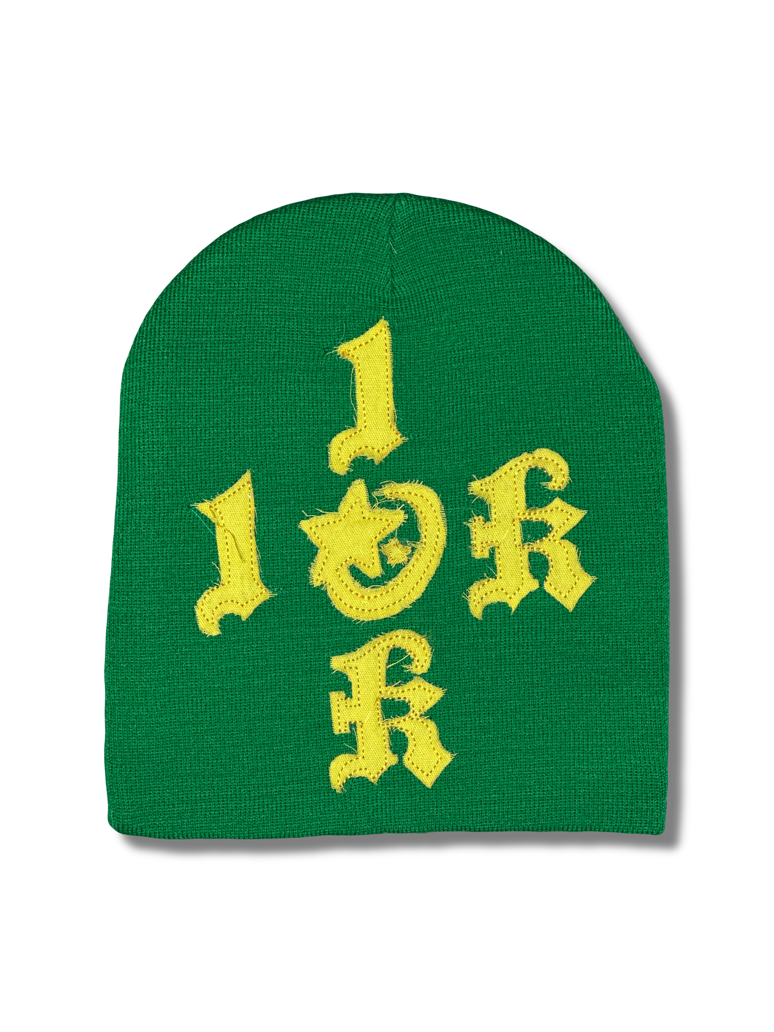 "1OK" Distressed Beanie (Green/Yellow)