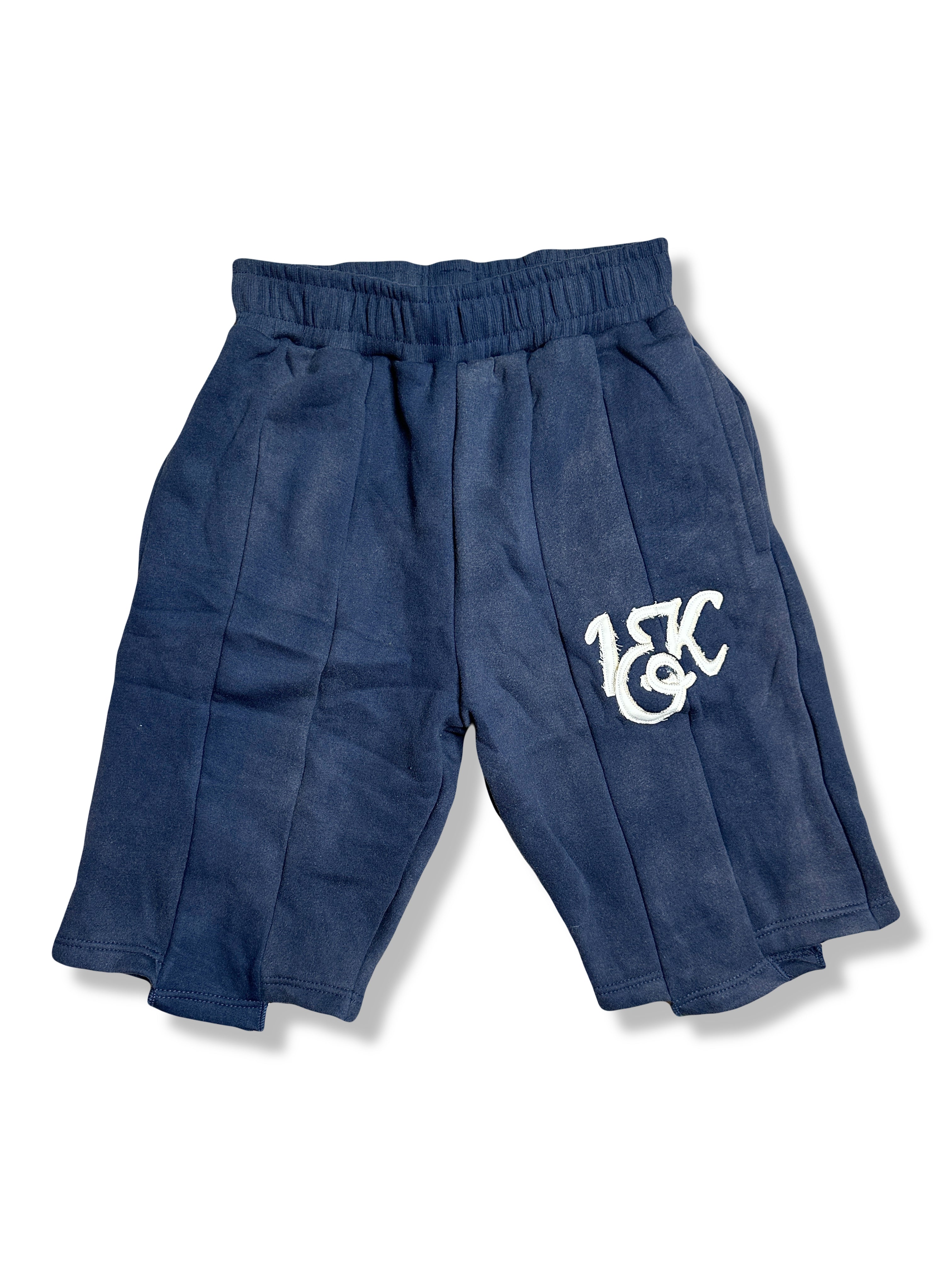 “1OK” Acid Wash Navy Blue Uniform Panel Shorts