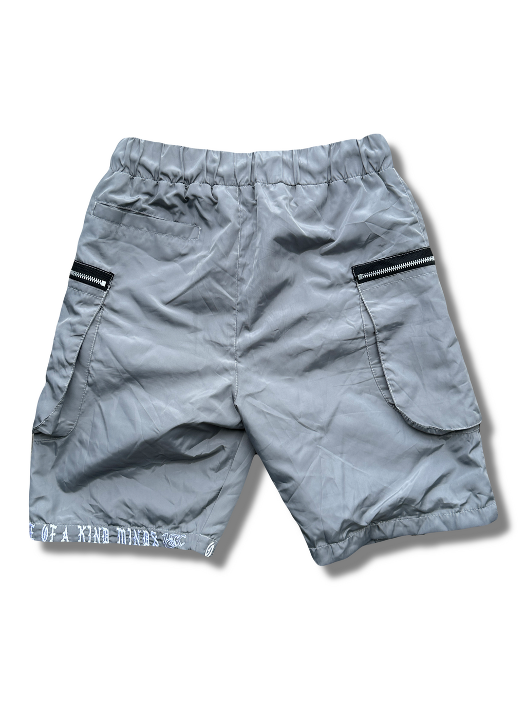 “1OK” Nylon Zipper Shorts (Silver/White)