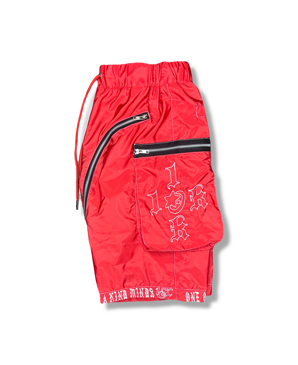 “1OK” Nylon Zipper Shorts (Red/White)