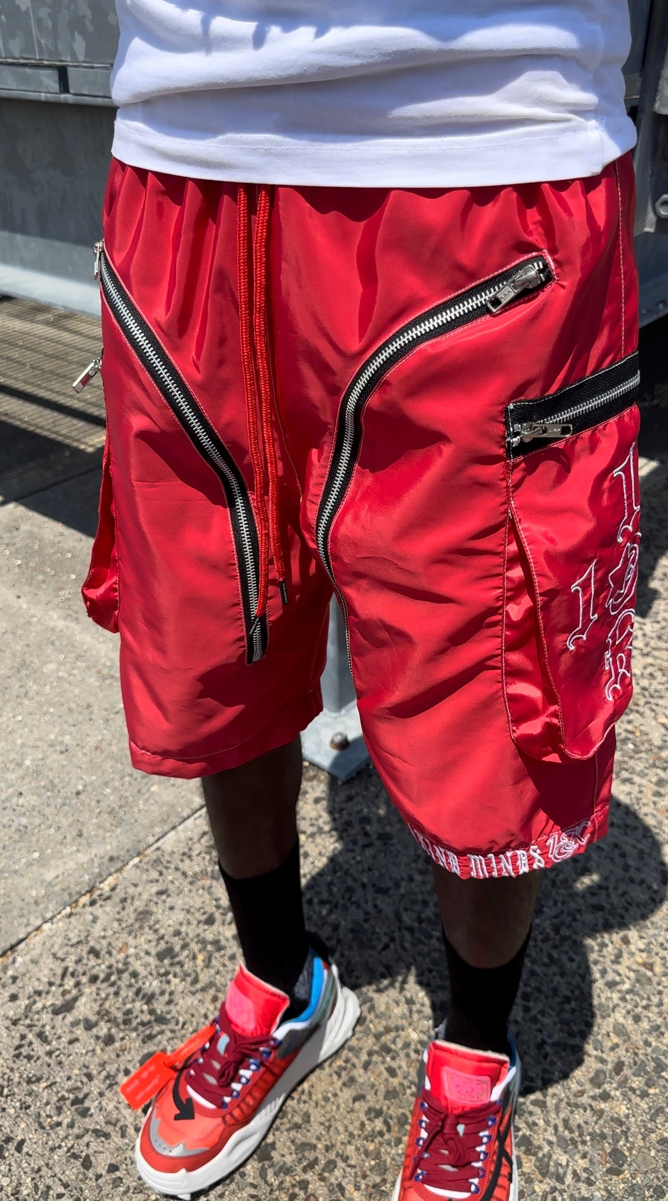 “1OK” Nylon Zipper Shorts (Red/White)