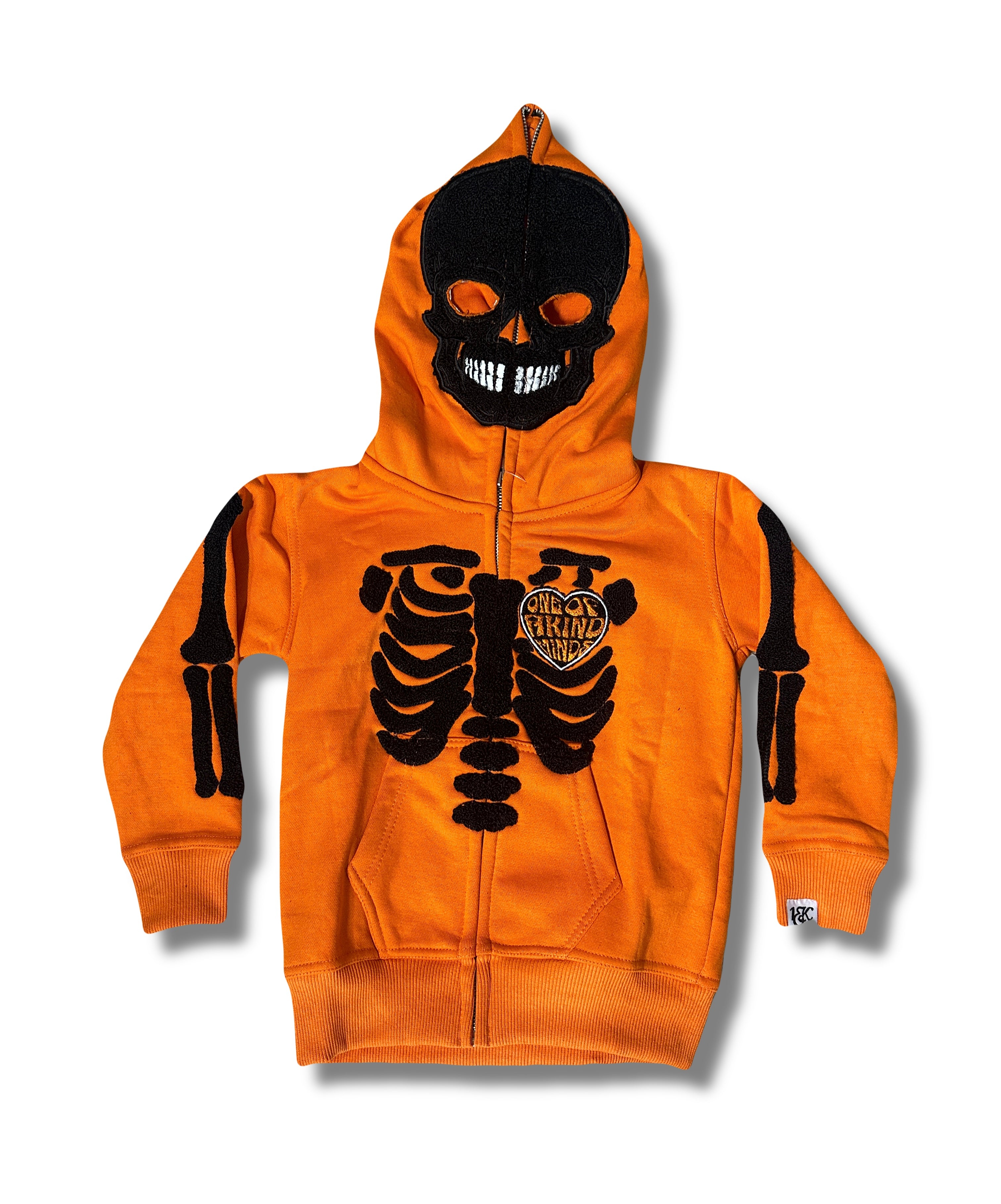 KIDS “1OK” Skeleton Full-Zip Hoodie (Orange/Black)