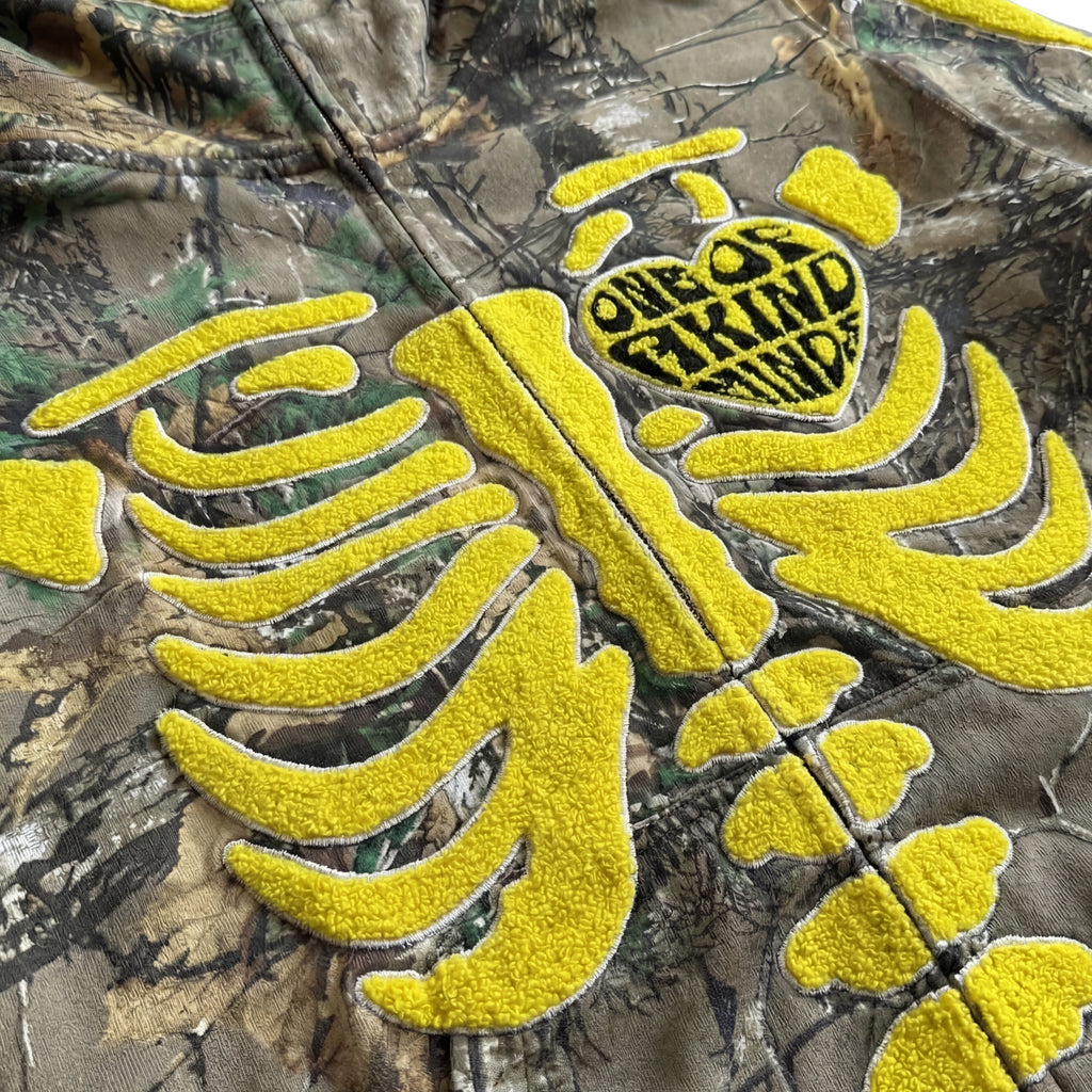 “1OK” Skeleton Full-Zip Hoodie (Camo/Yellow)