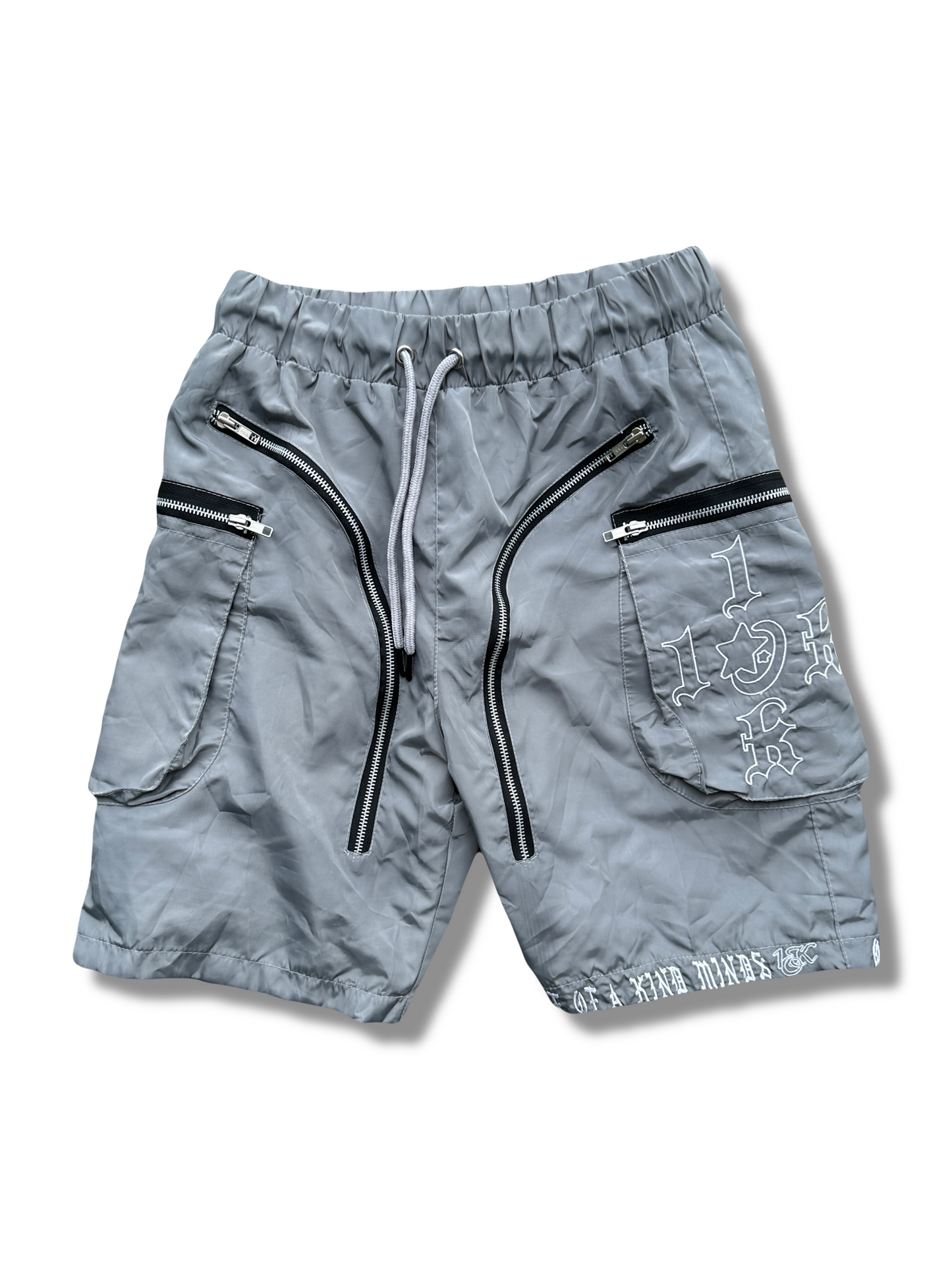 “1OK” Nylon Zipper Shorts (Silver/White)
