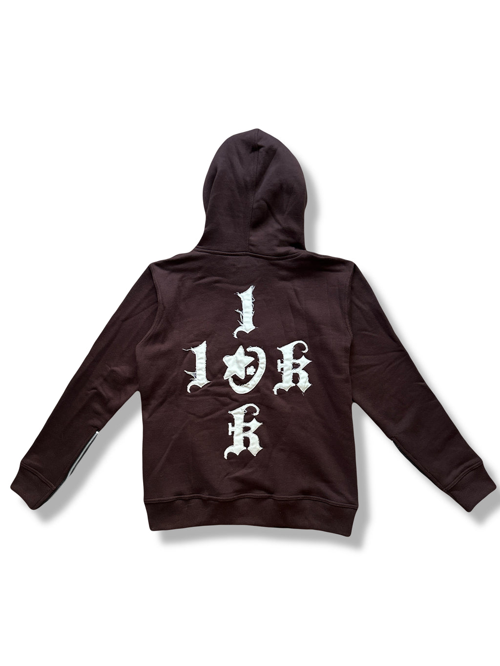 “1OK” Distressed Hoodie (Brown/White)