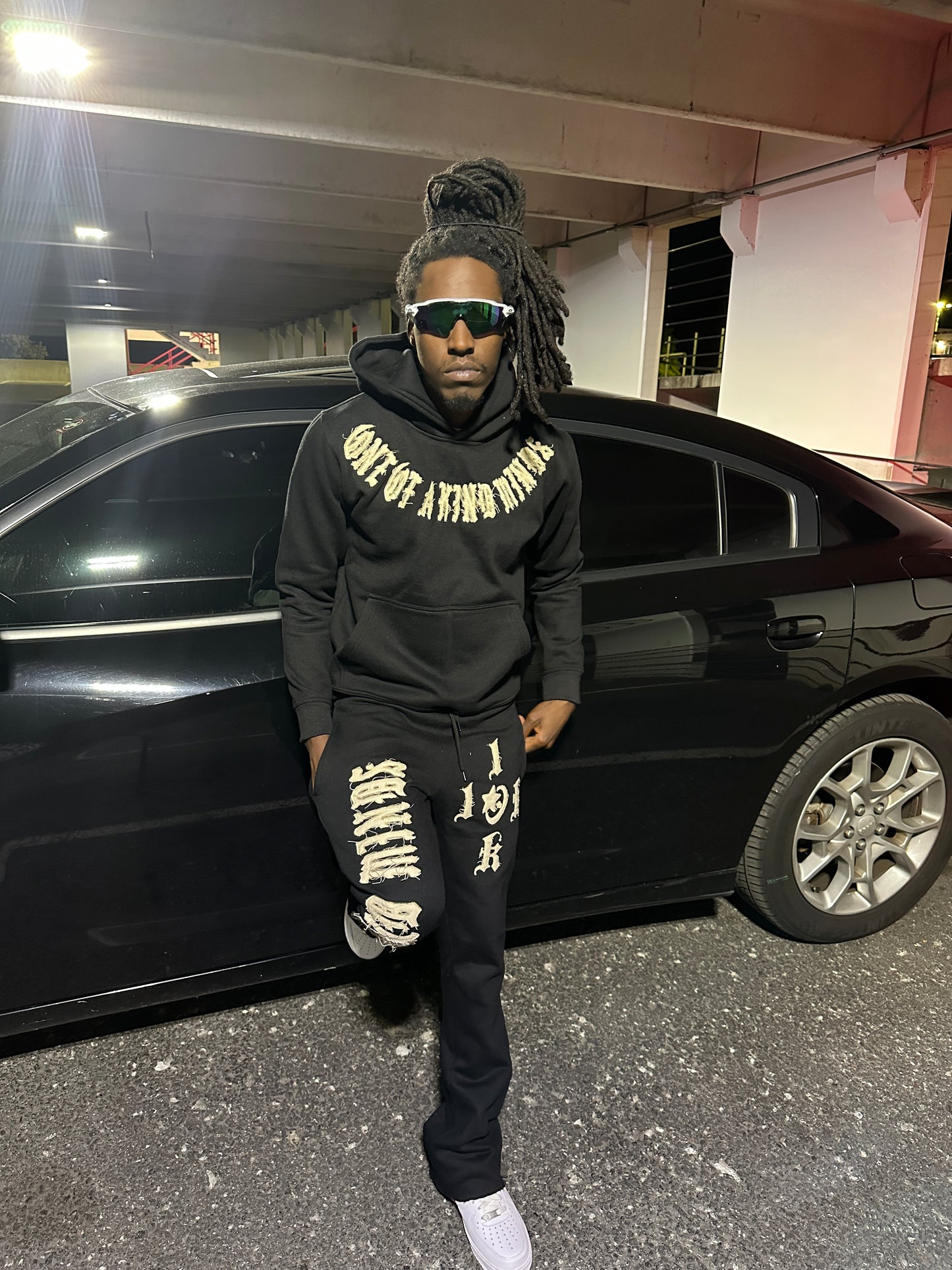 "1OK" Flare Joggers (Black/ Cream)