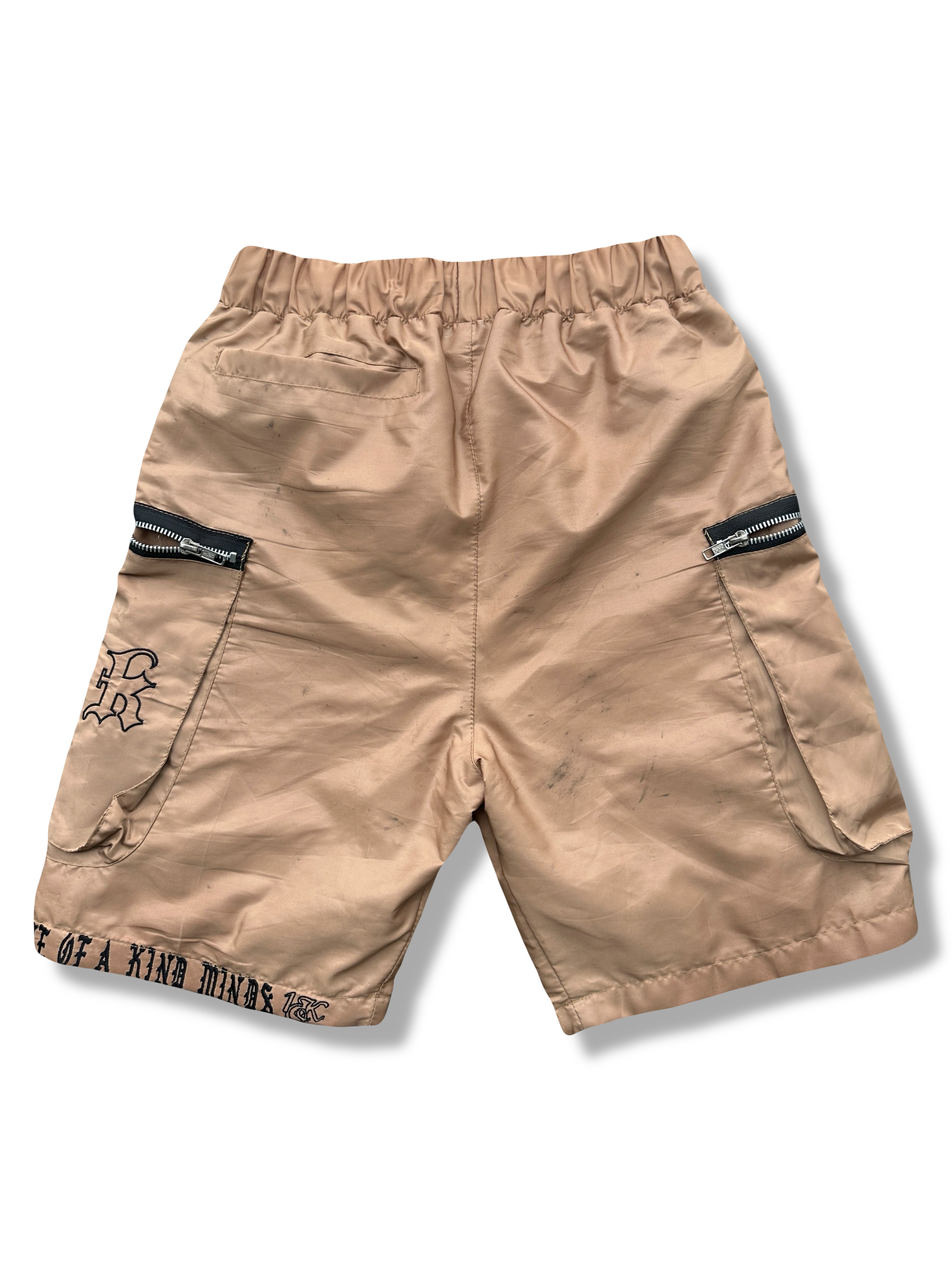 “1OK” Nylon Zipper Shorts (Tan/Black)