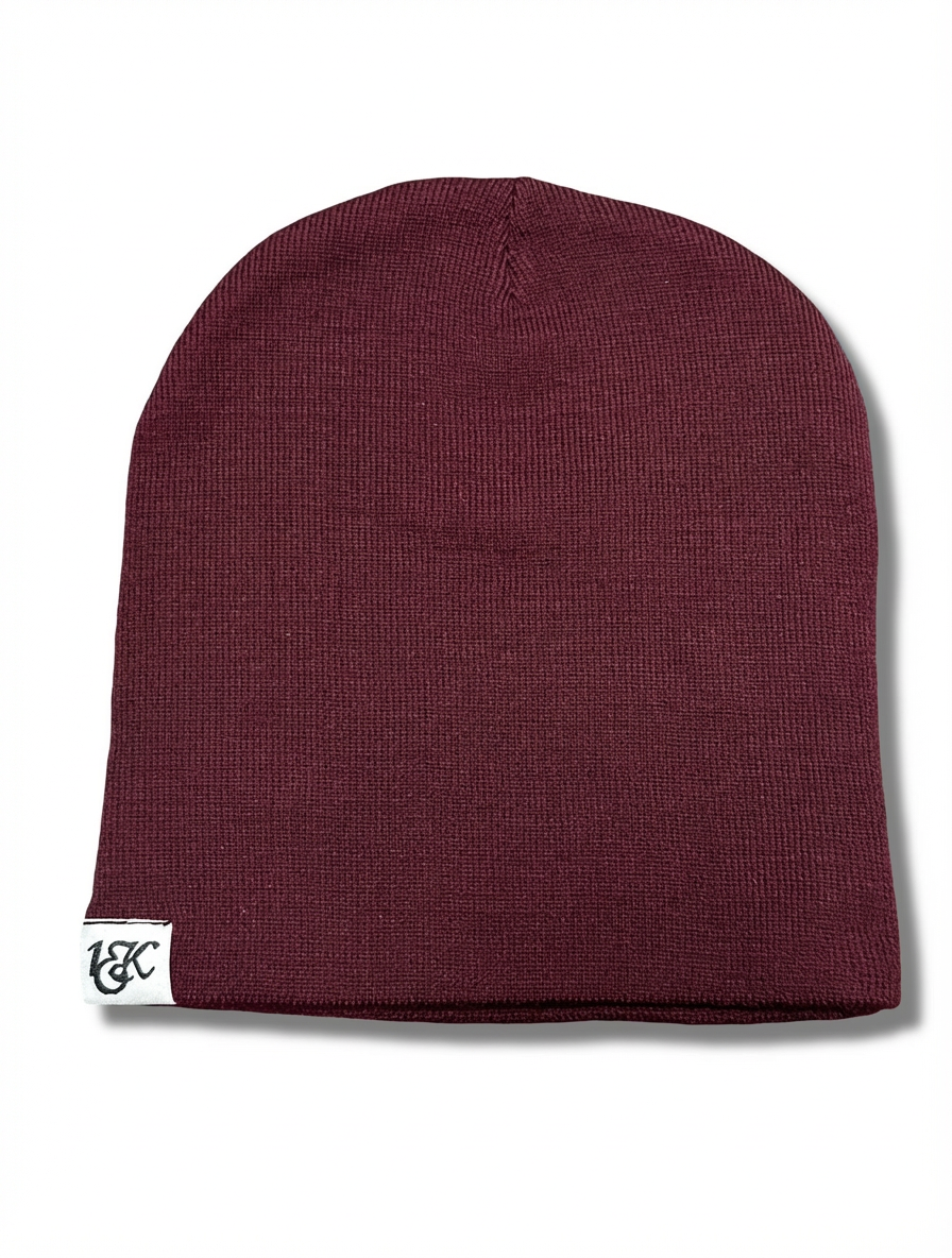 "1OK" Distressed Beanie (Burgundy /White)