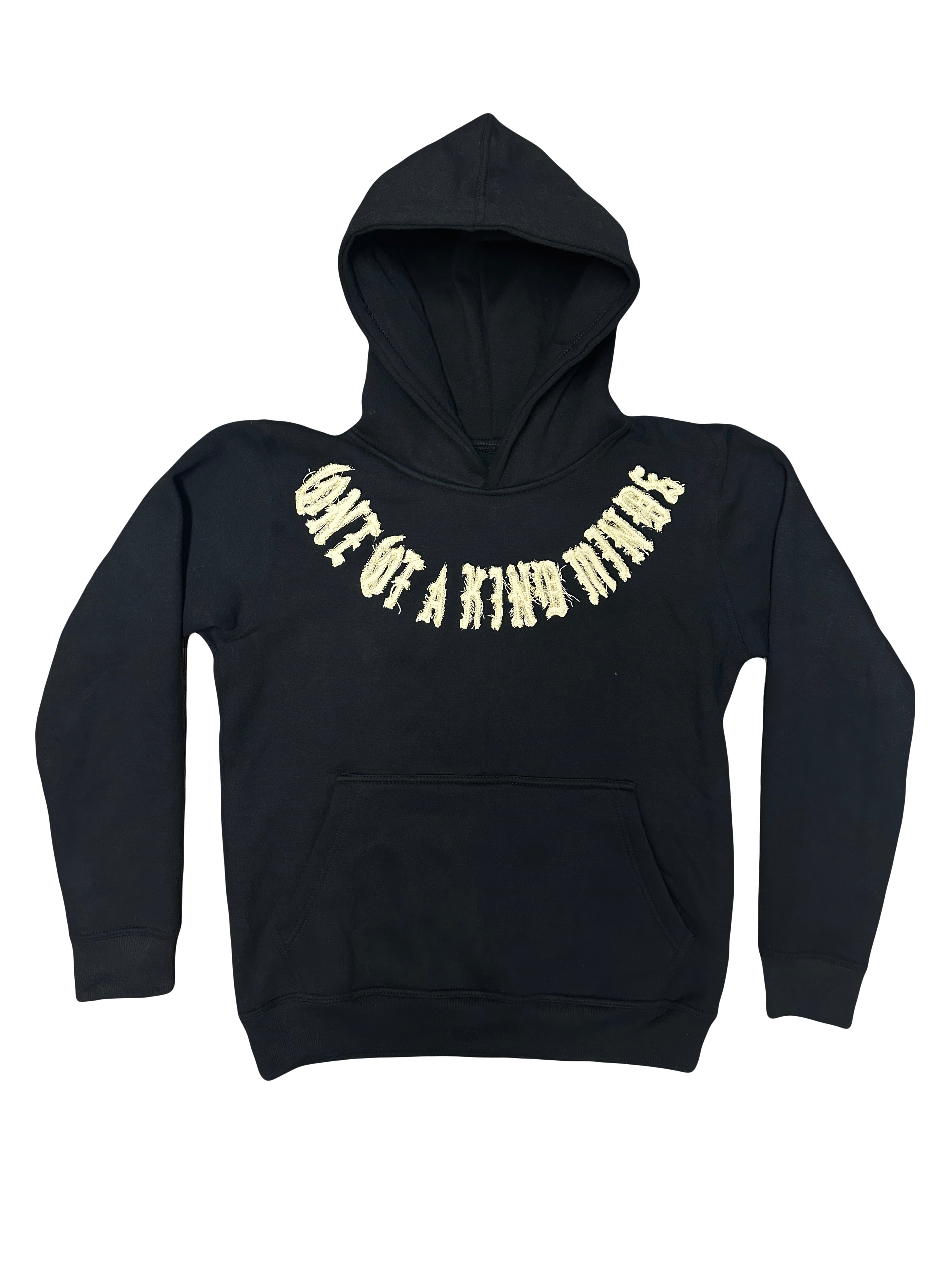 “1OK” Distressed Hoodie (Black/Cream)