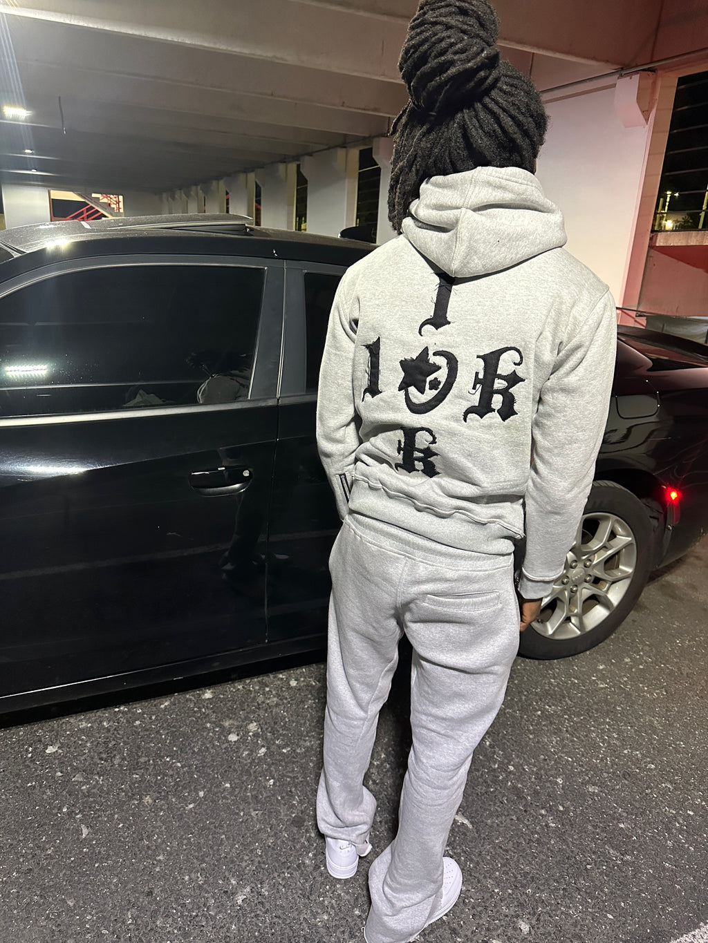 “1OK” Distressed Hoodie (Grey/Black)
