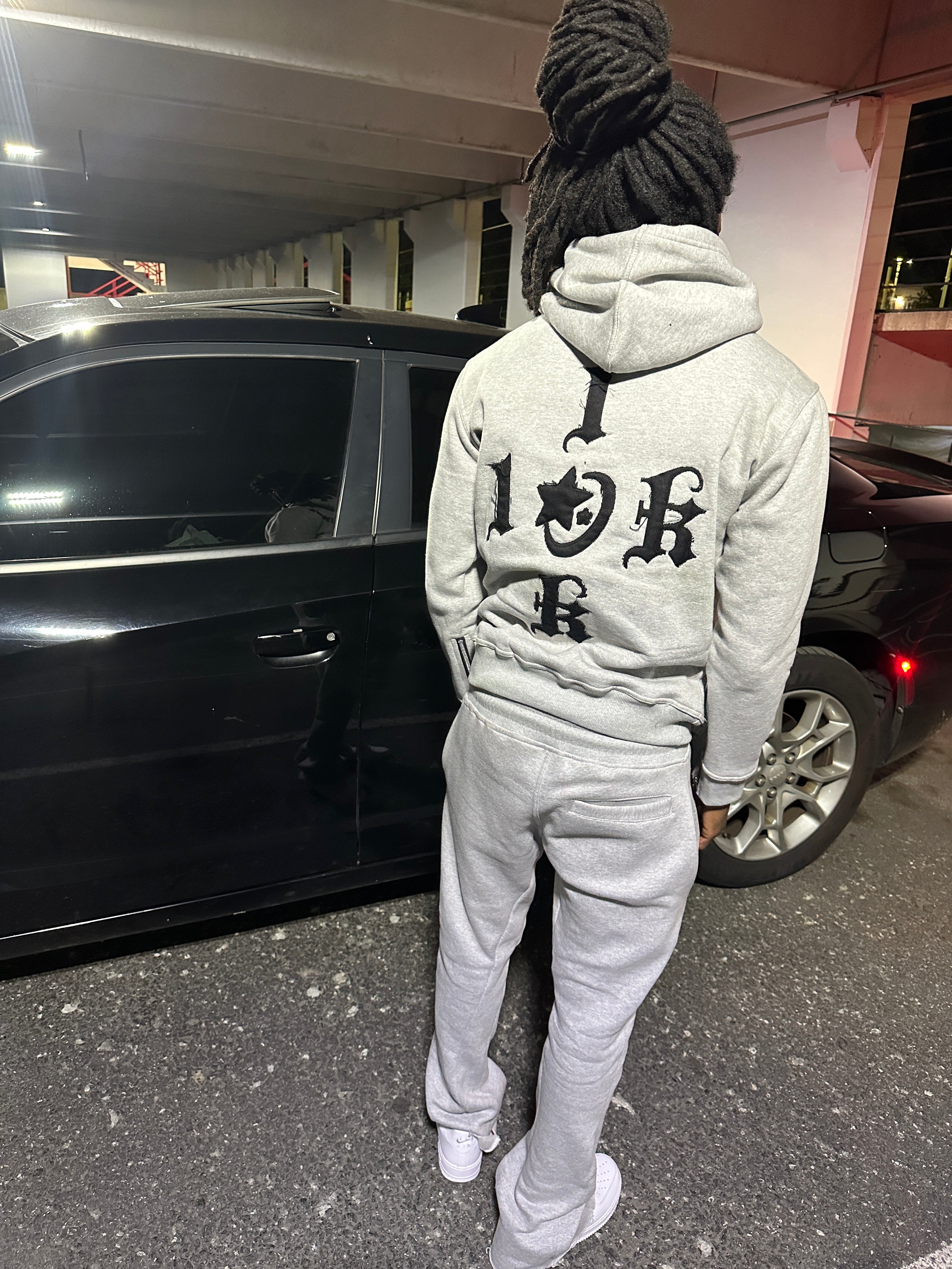 “1OK” Distressed Hoodie (Grey/Black)