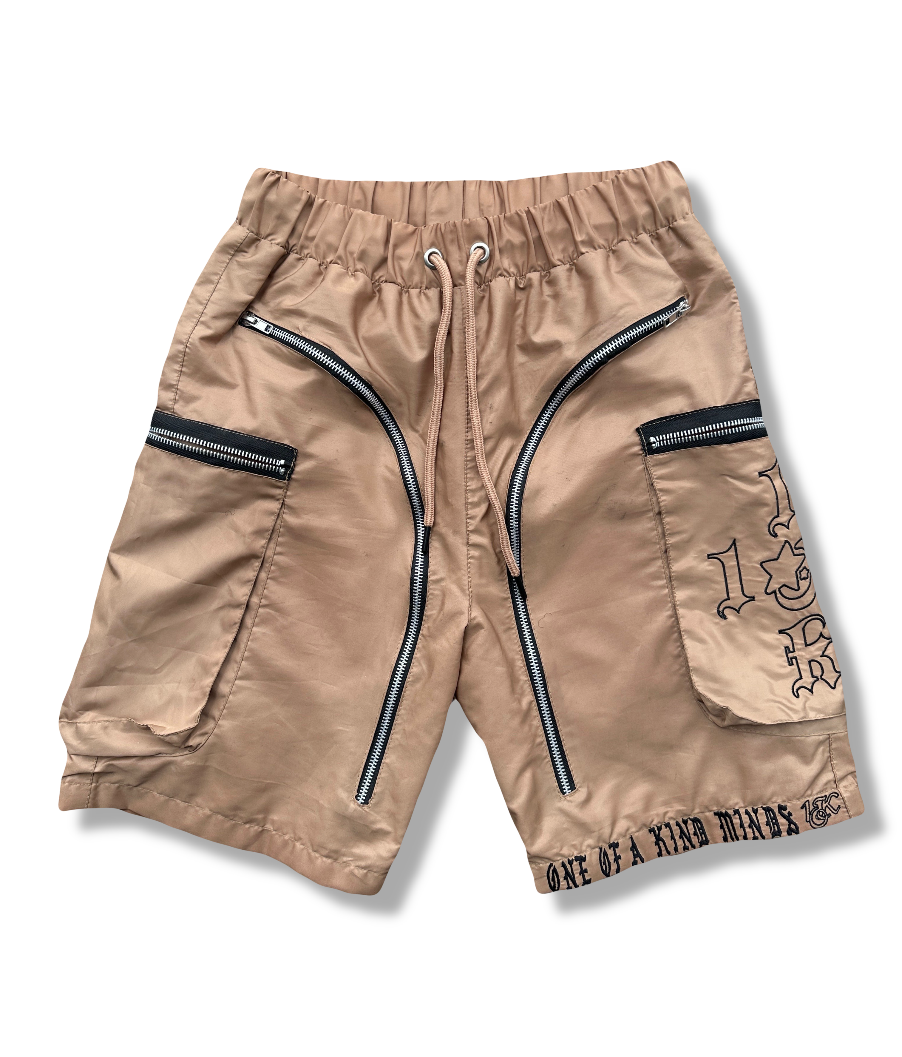 “1OK” Nylon Zipper Shorts (Tan/Black)