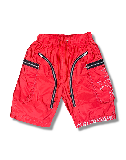 “1OK” Nylon Zipper Shorts (Red/White)