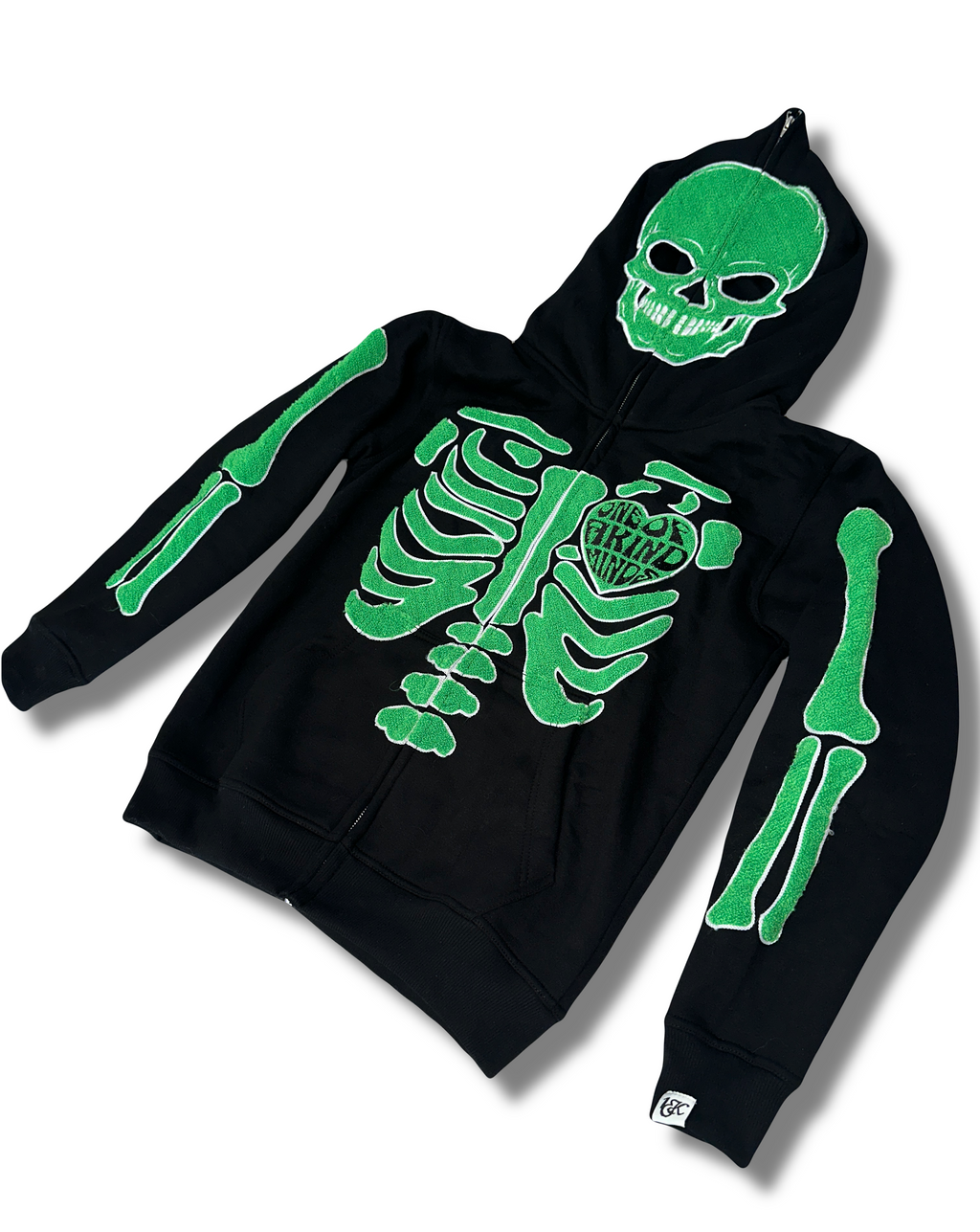 “1OK” Skeleton Full-Zip Hoodie (Black/Green)