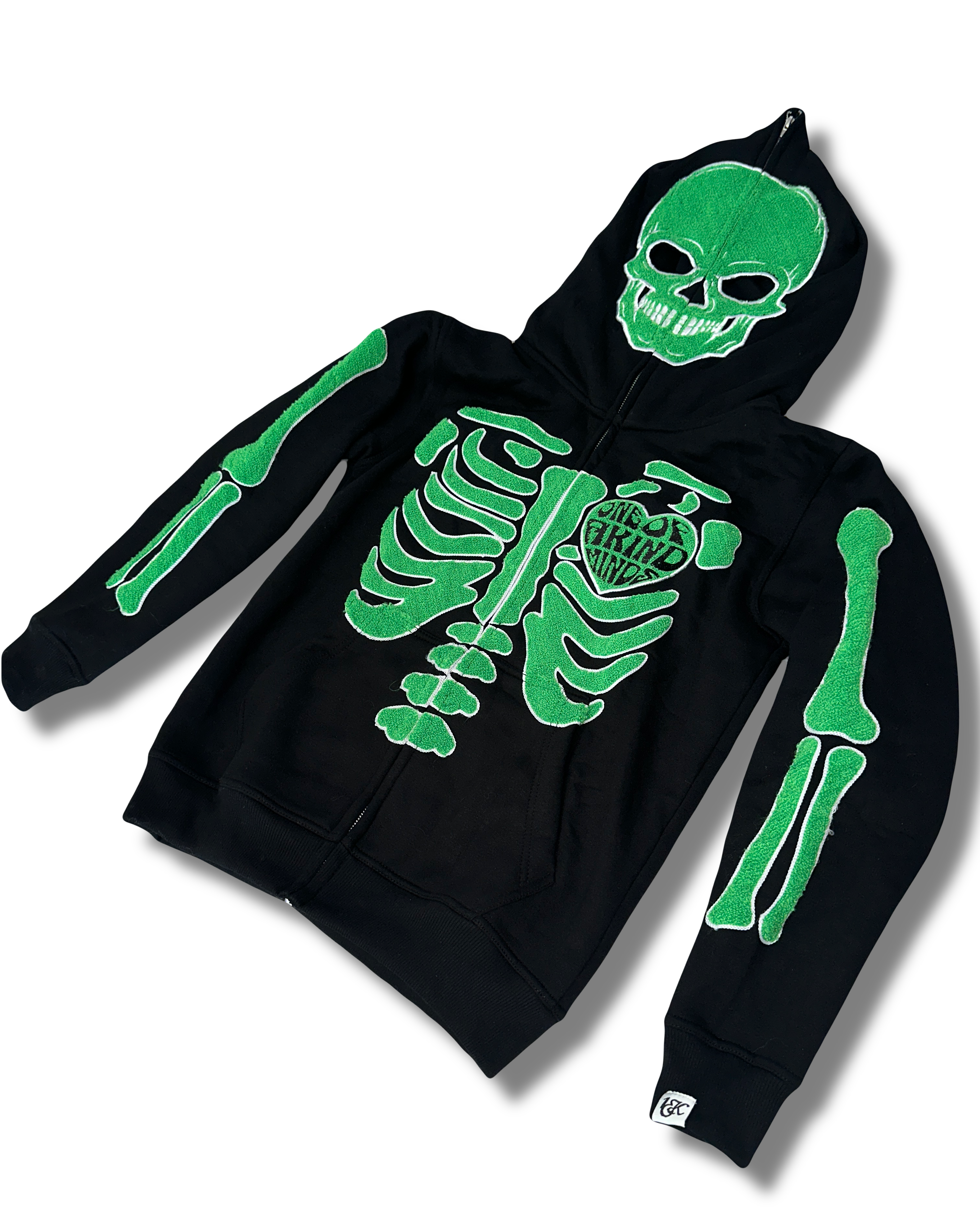“1OK” Skeleton Full-Zip Hoodie (Black/Green)