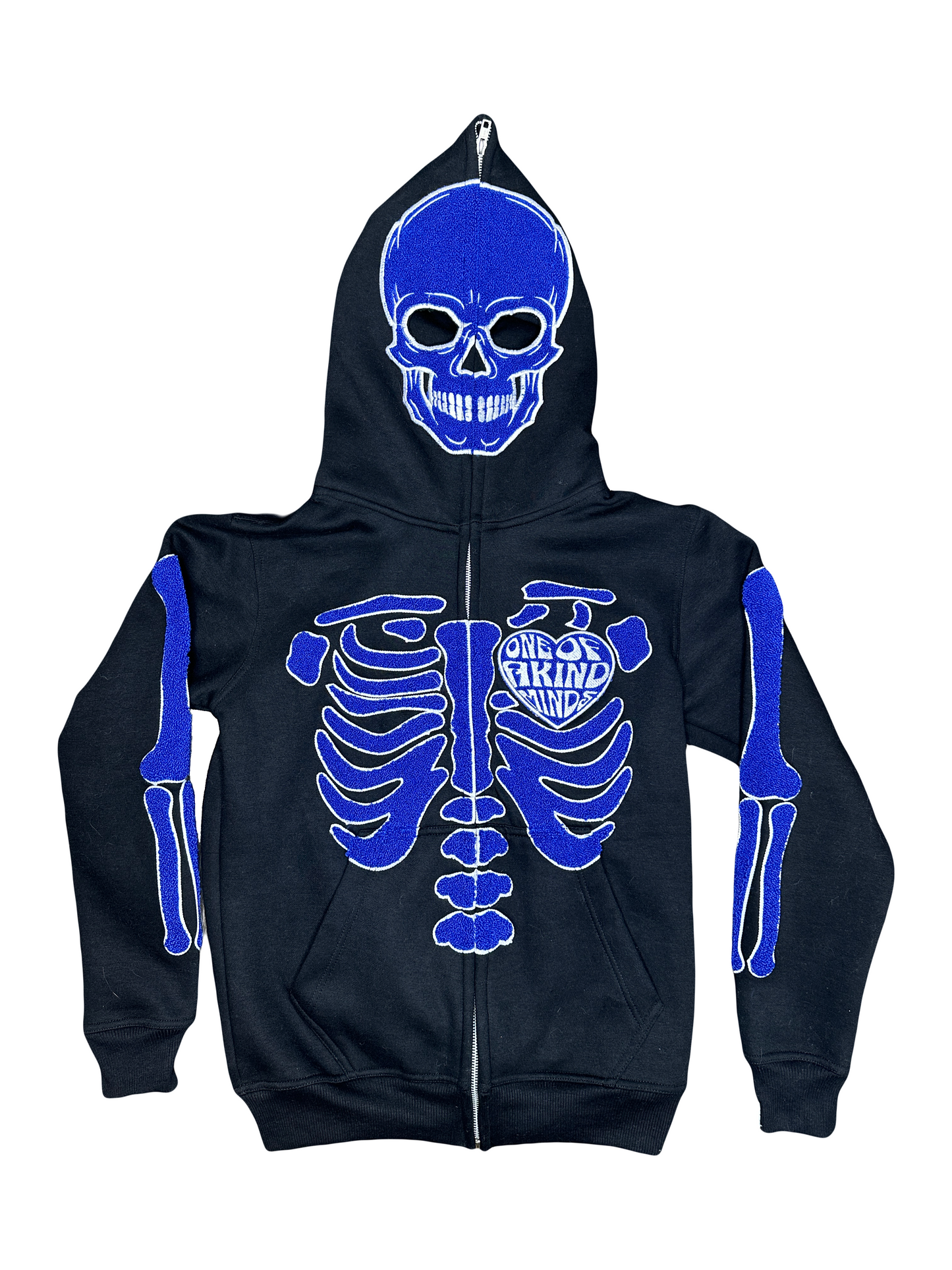 “1OK” Skeleton Full-Zip Hoodie (Black/Blue)