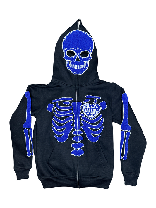 “1OK” Skeleton Full-Zip Hoodie (Black/Blue)