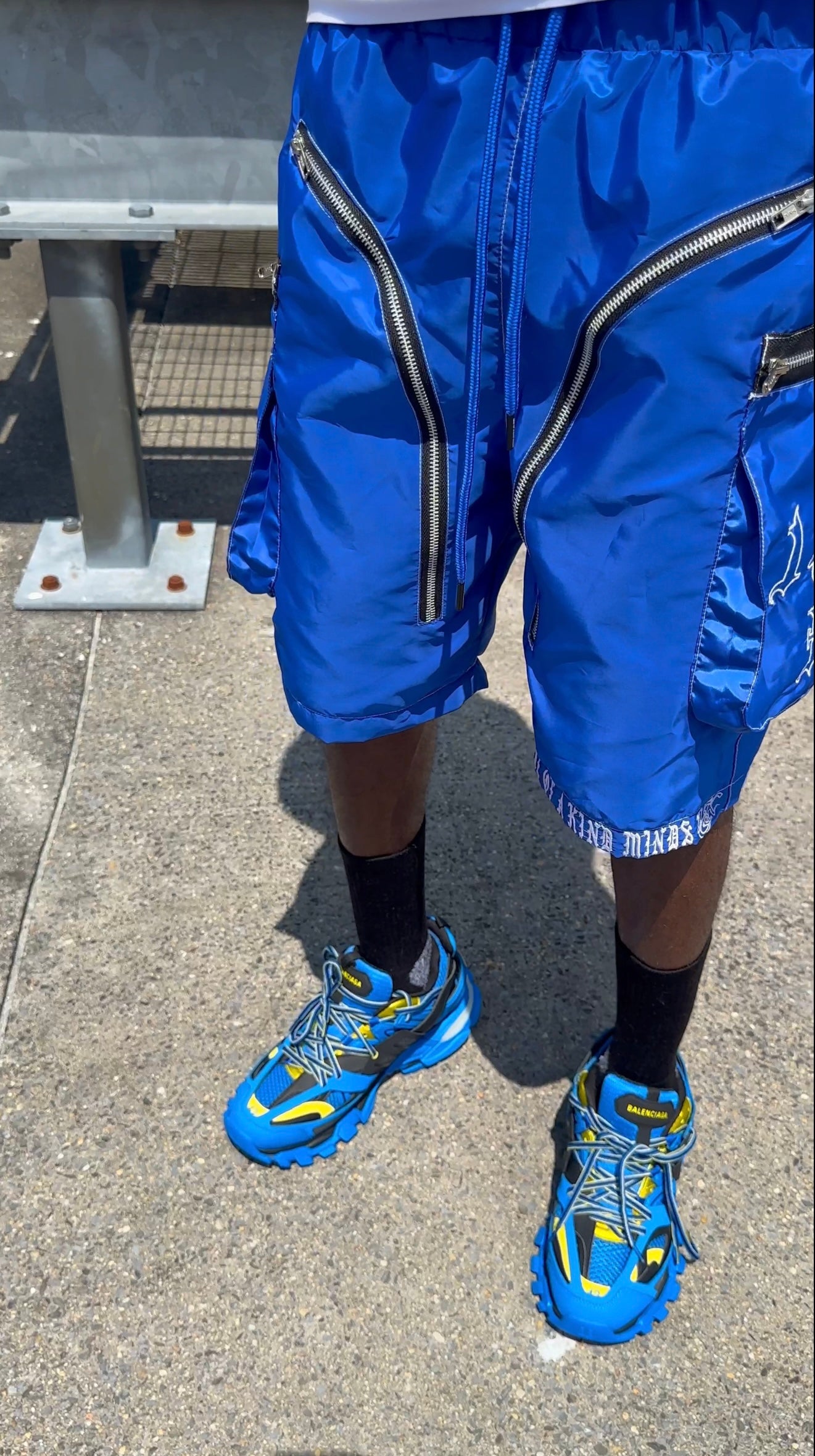 “1OK” Nylon Zipper Shorts (Blue/White)