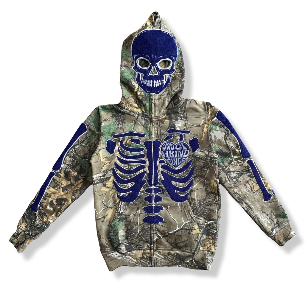 “1OK” Skeleton Full-Zip Hoodie (Camo/Blue)