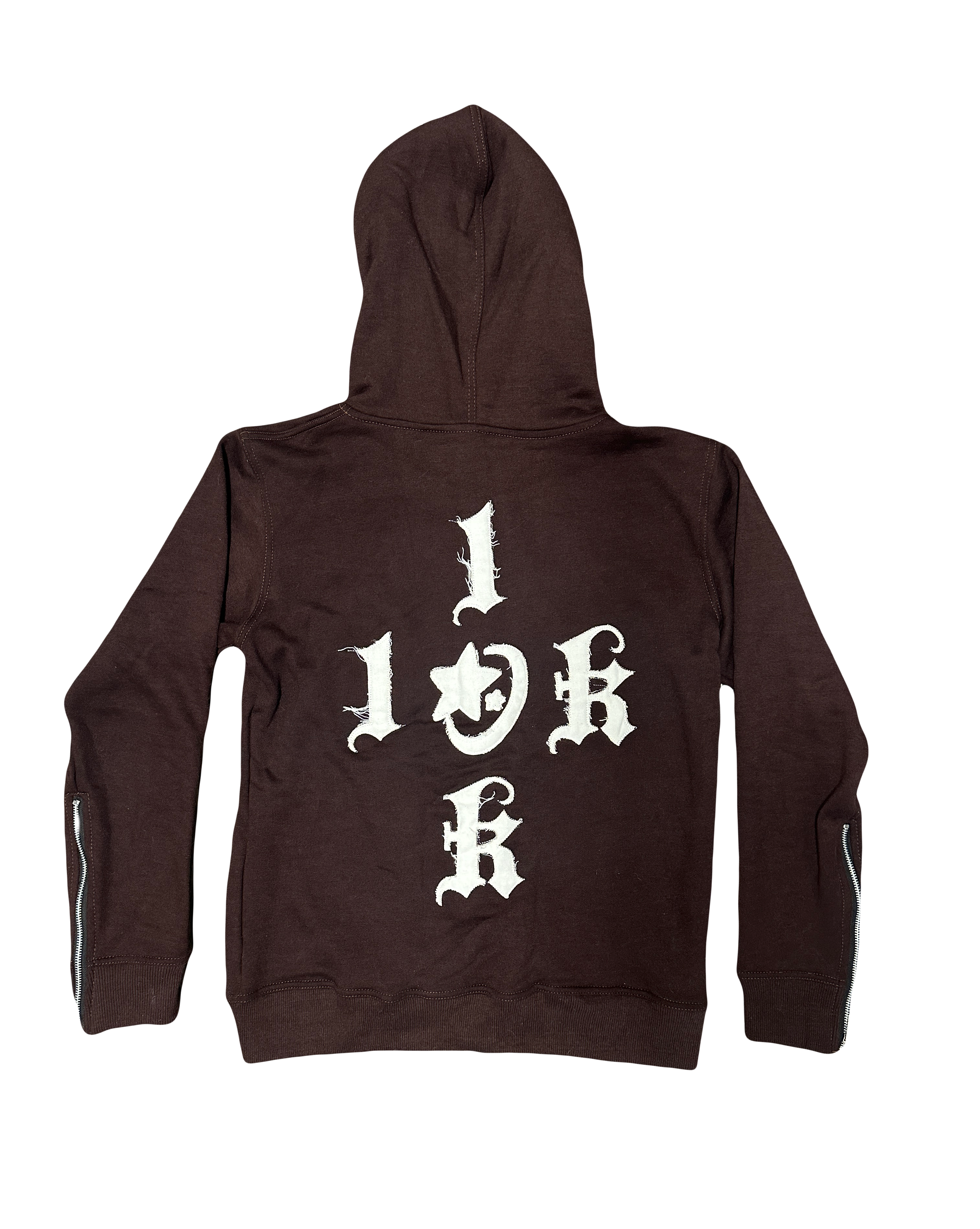 “1OK” Distressed Hoodie (Brown/White)