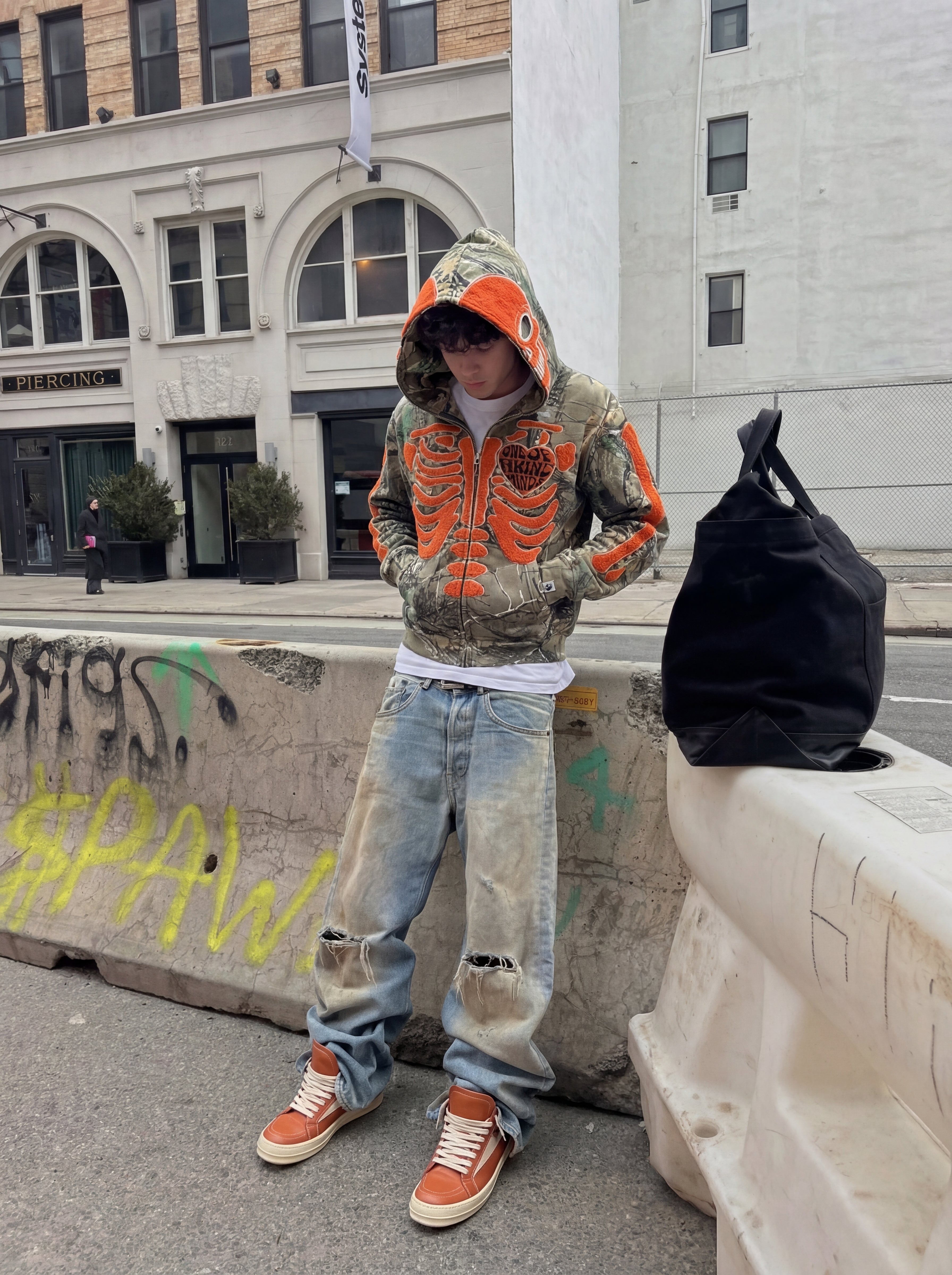 “1OK” Skeleton Full-Zip Hoodie (Camo/Orange)