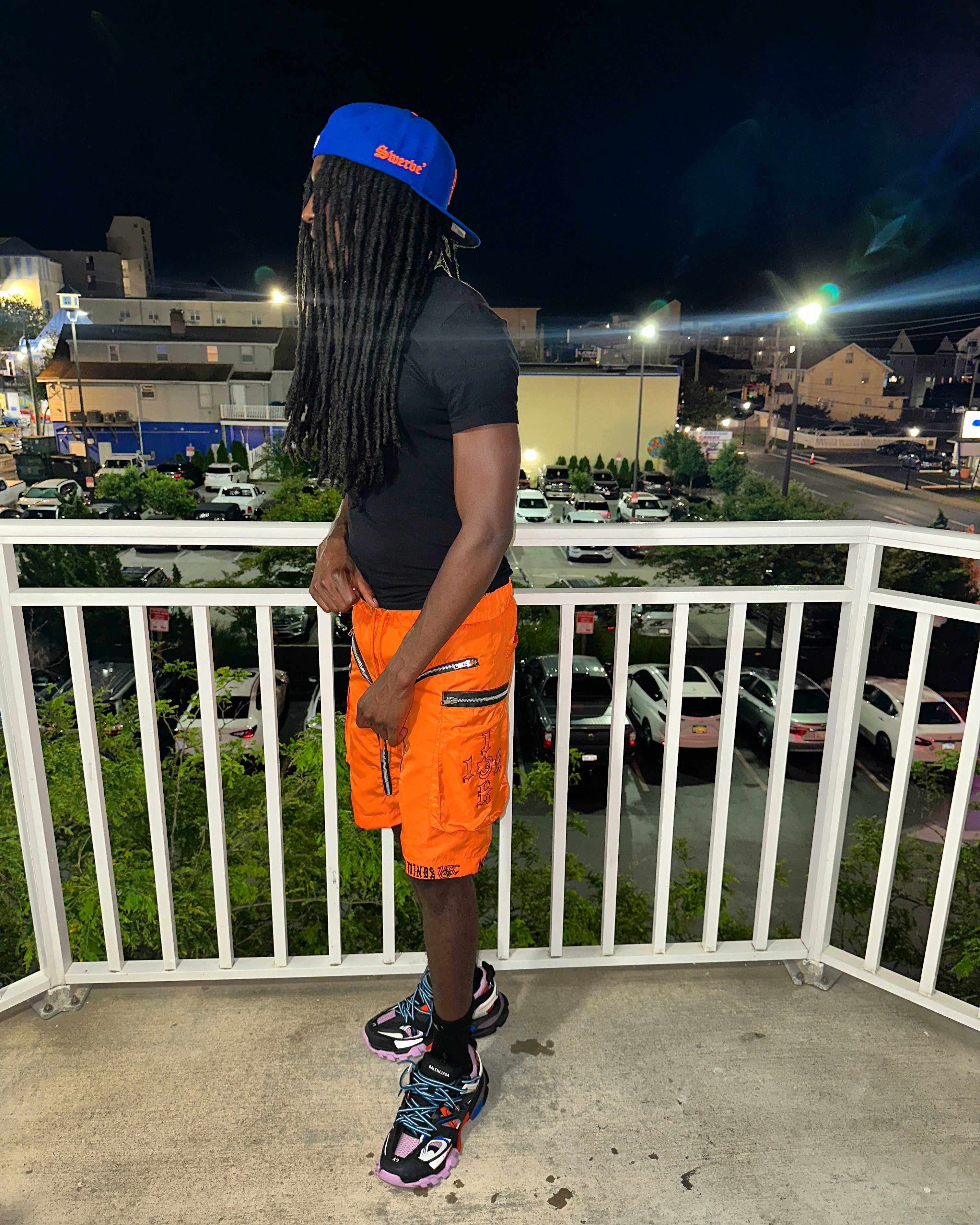 “1OK” Nylon Zipper Shorts (Orange/White)