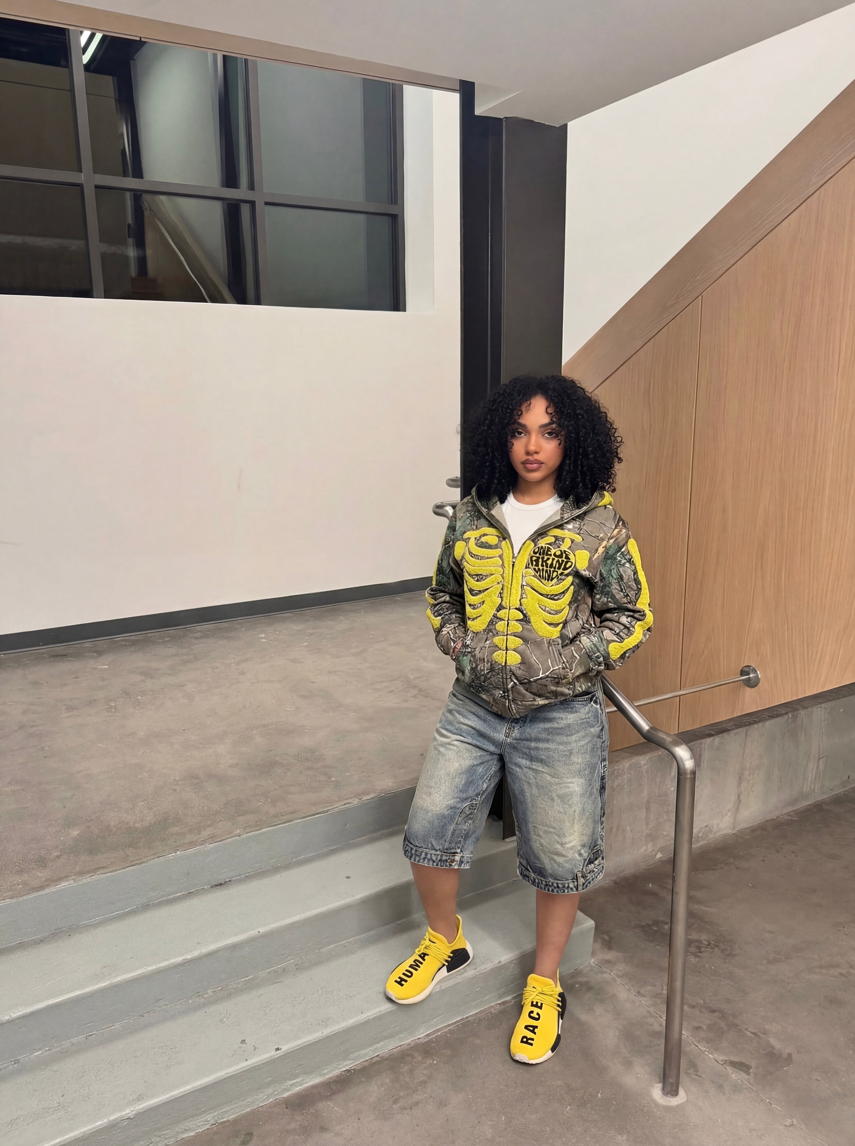 “1OK” Skeleton Full-Zip Hoodie (Camo/Yellow)